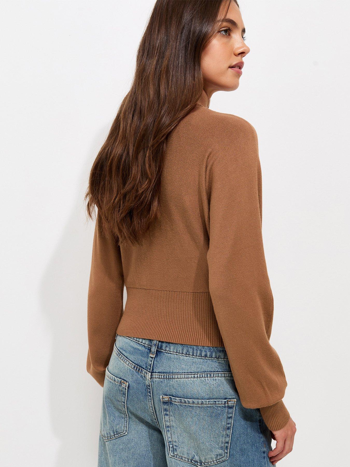 Image 2 of 5 of New Look Womens High Neck Batwing Sleeve Knitted Jumper - Brown