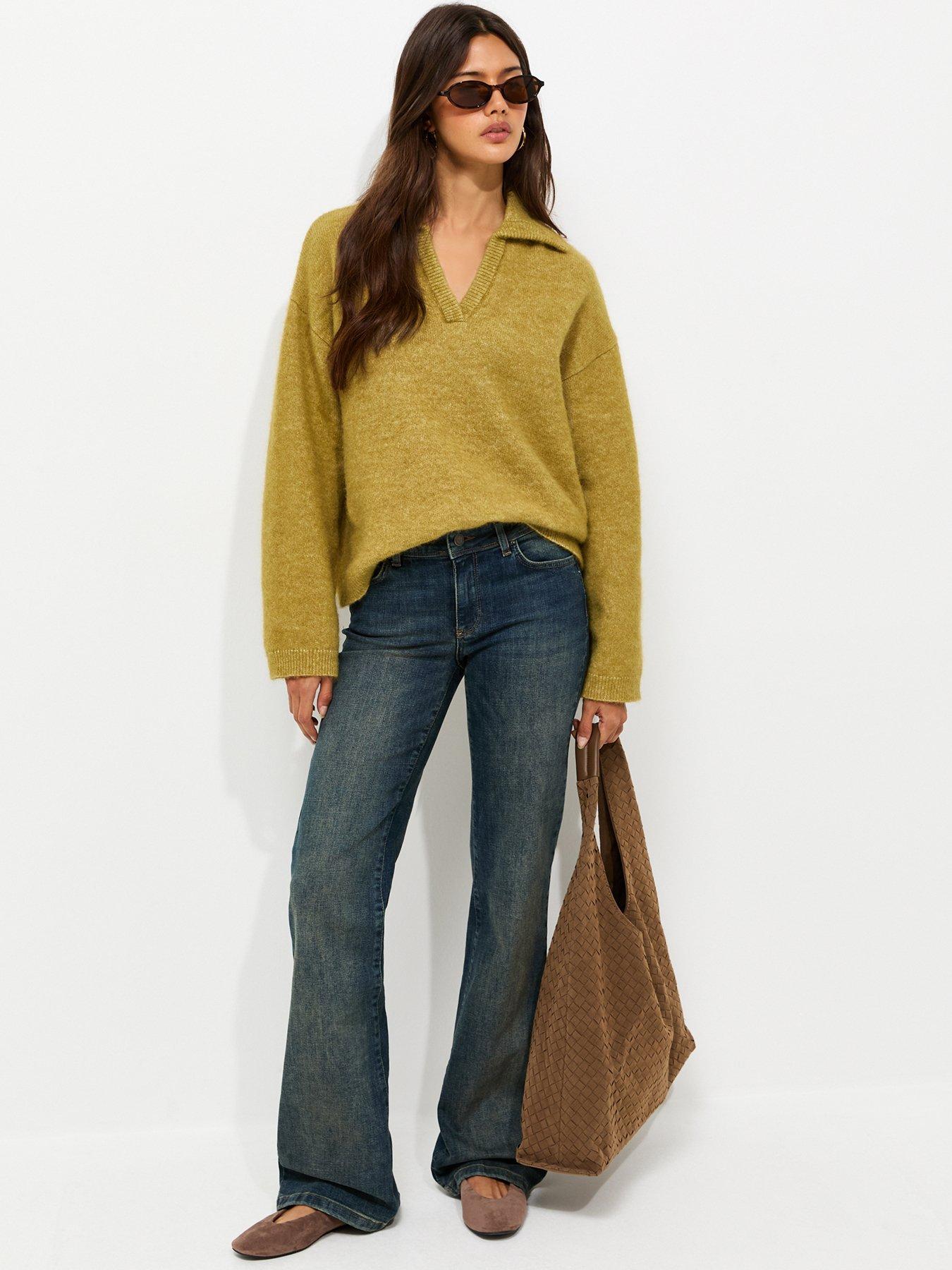 Image 3 of 6 of New Look Womens Polo Collar Wool-Blend Knitted Jumper - Green