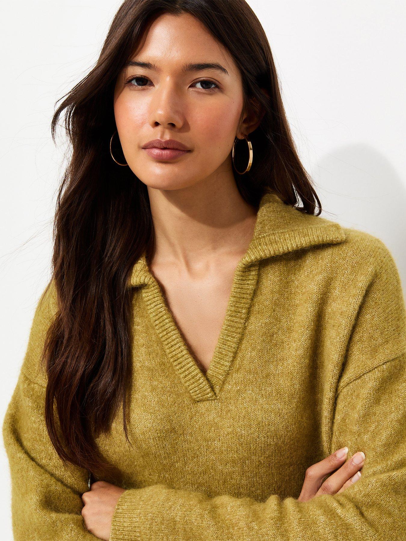Image 5 of 6 of New Look Womens Polo Collar Wool-Blend Knitted Jumper - Green