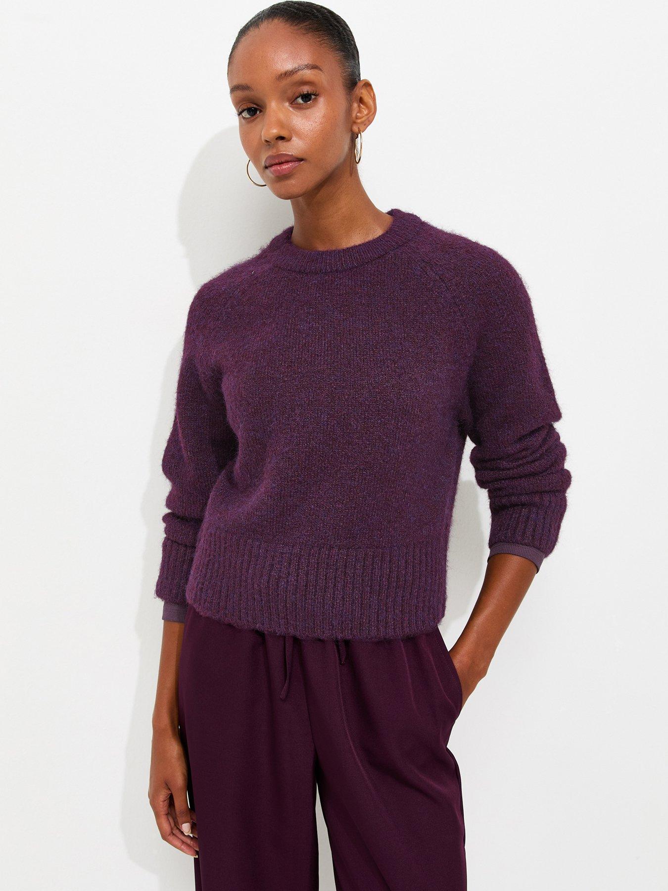 Image 1 of 6 of New Look Knitted Raglan Sleeve Jumper - Purple