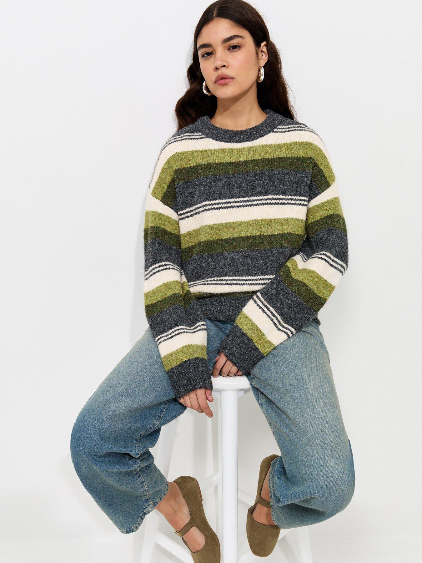New Look Striped Crew Neck Knitted Jumper - Green