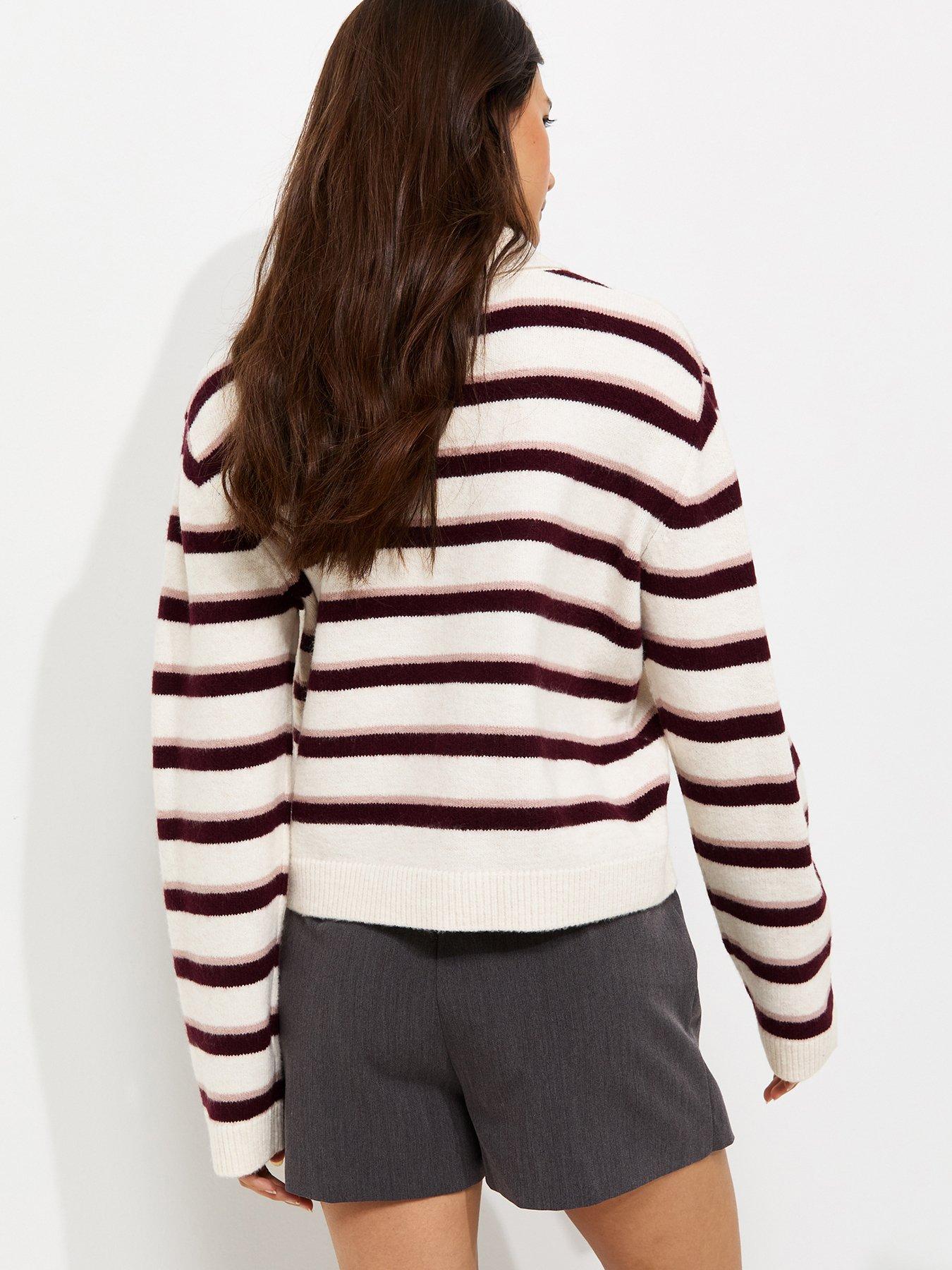 Image 2 of 6 of New Look New Look Womens Striped Patch Pocket Polo Jumper - Cream