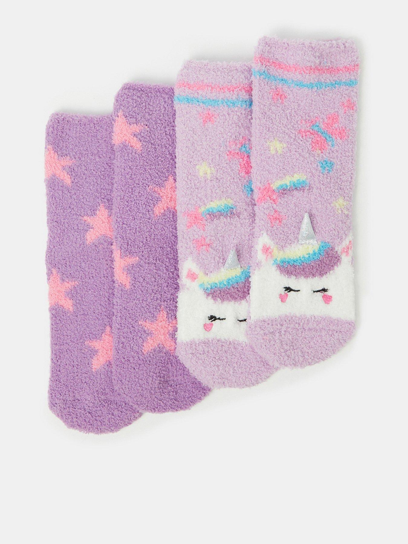 Accessorize Girls Unicorn Cosy 2 Pack Socks - Light Purple