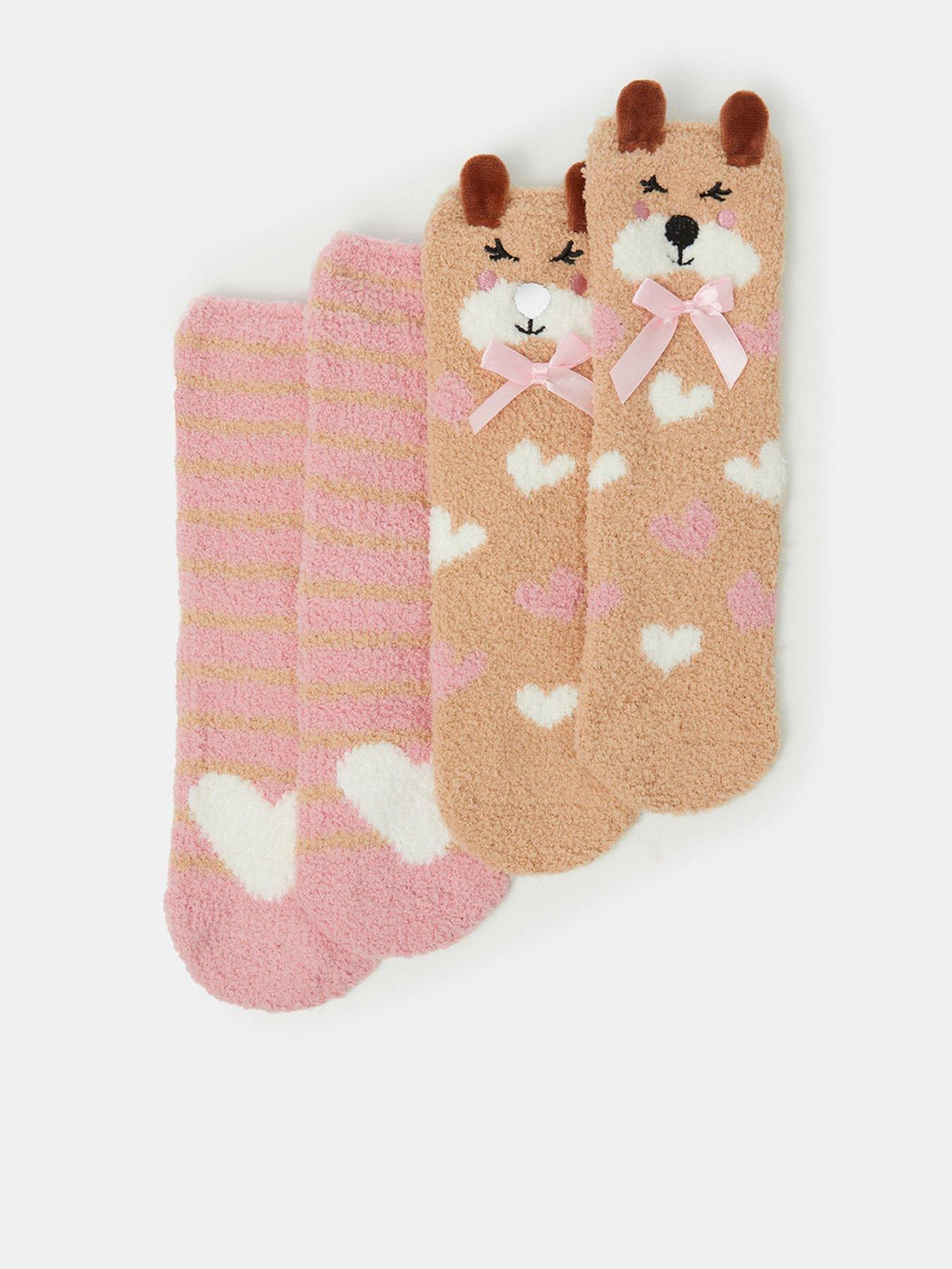 Image 1 of 2 of Accessorize Girls Puppy Cosy 2 Pack Socks - Beige