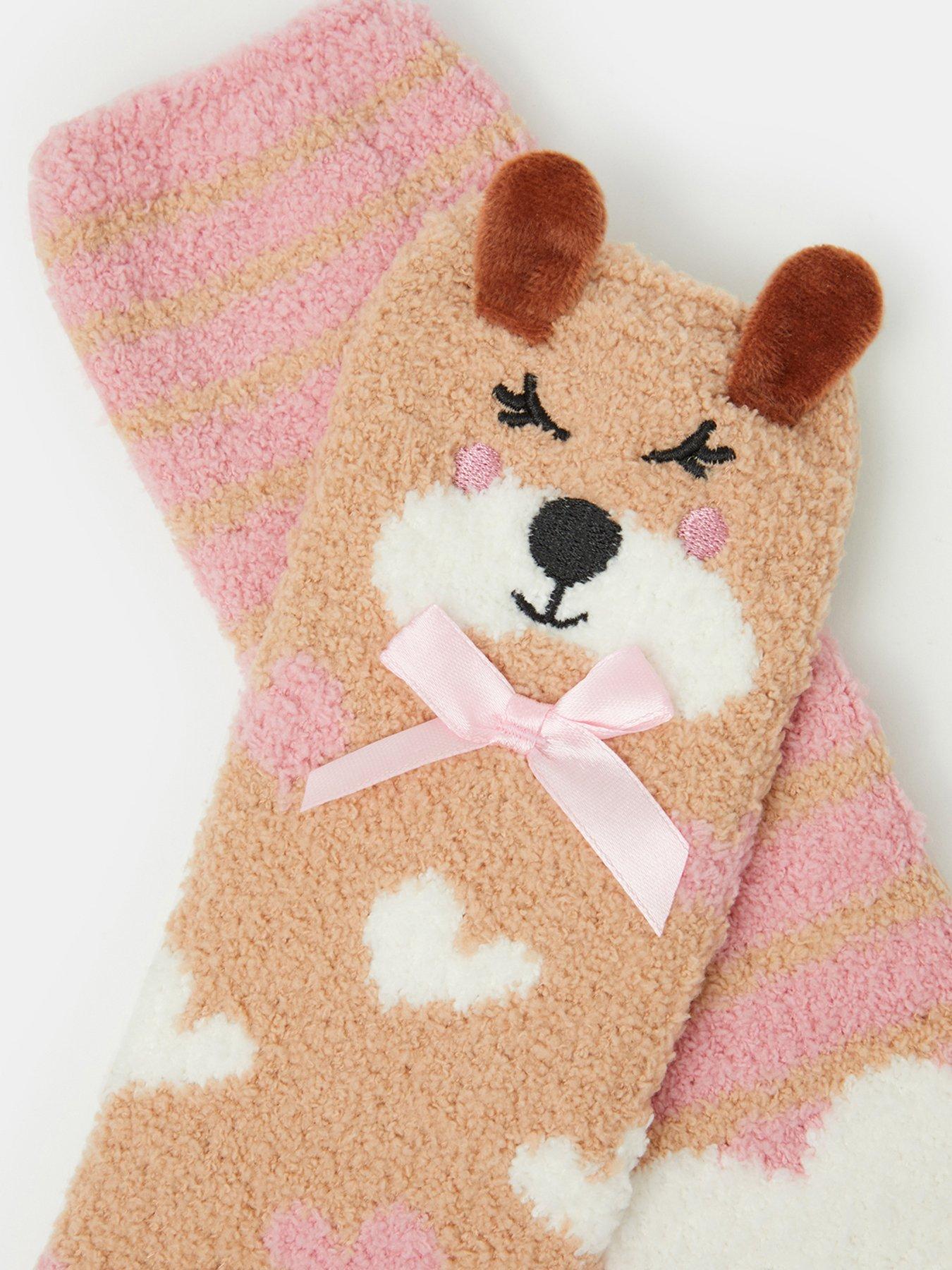 Image 2 of 2 of Accessorize Girls Puppy Cosy 2 Pack Socks - Beige