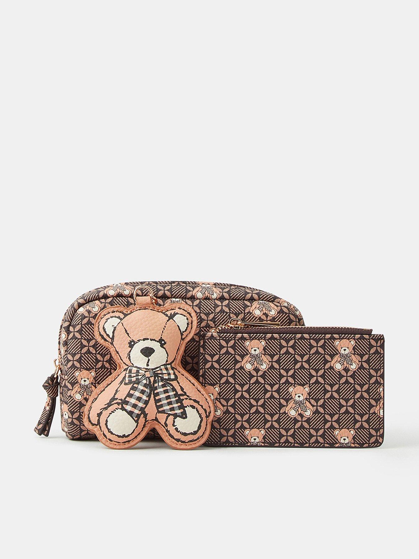 Monsoon Teddy Print Cosmetic Bag and Purse Gift Set - Brown