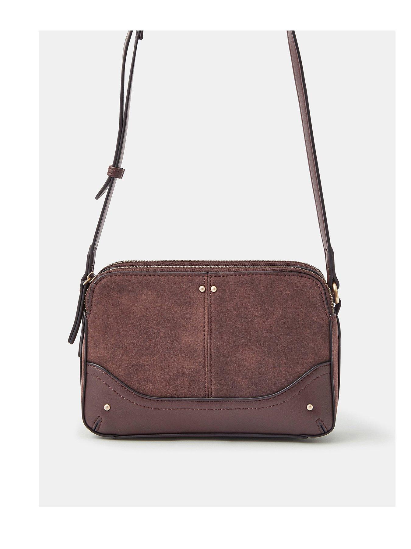 Image 1 of 5 of Accessorize Classic Double Zip Crossbody Bag - Brown