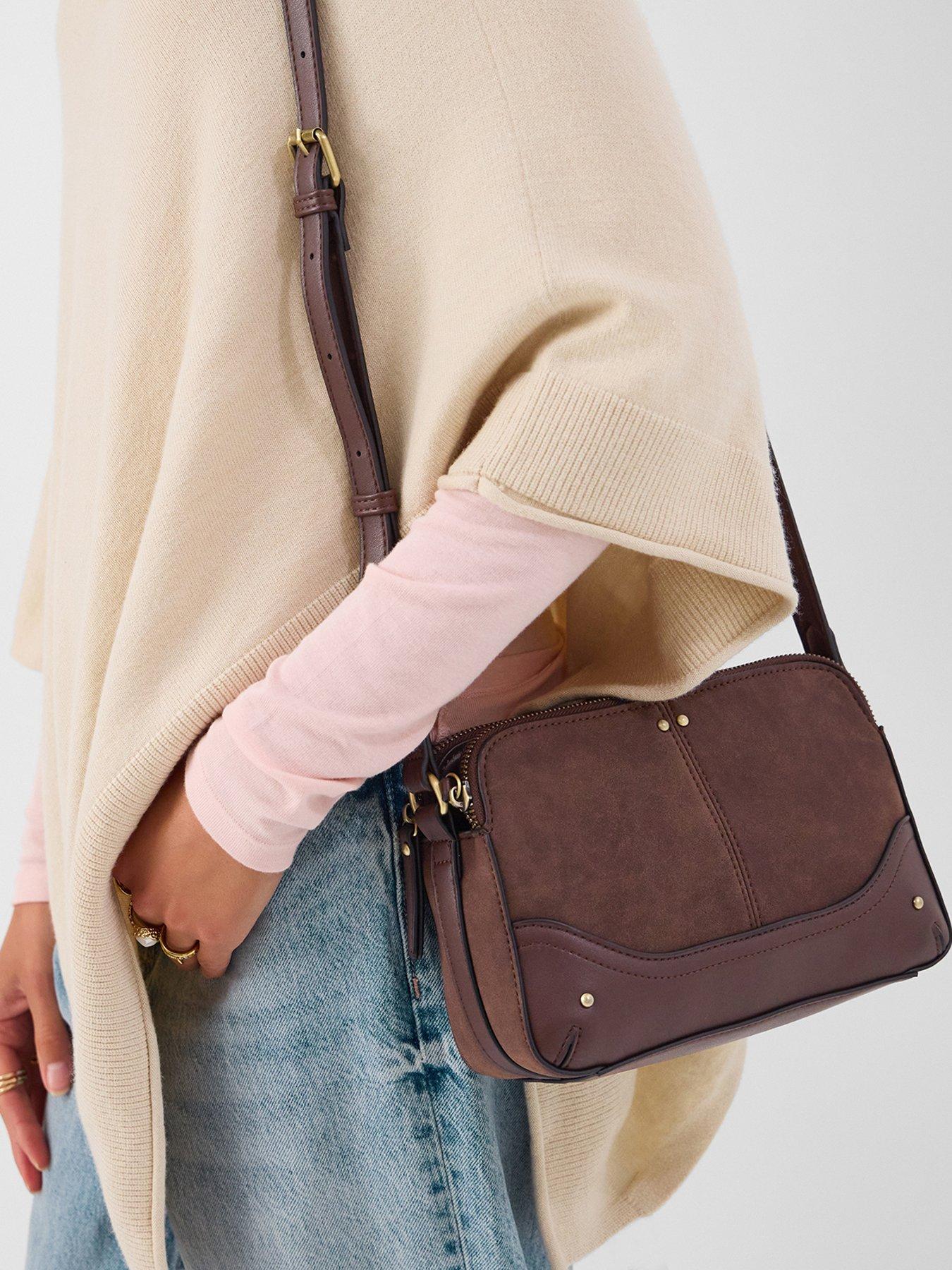 Image 2 of 5 of Accessorize Classic Double Zip Crossbody Bag - Brown