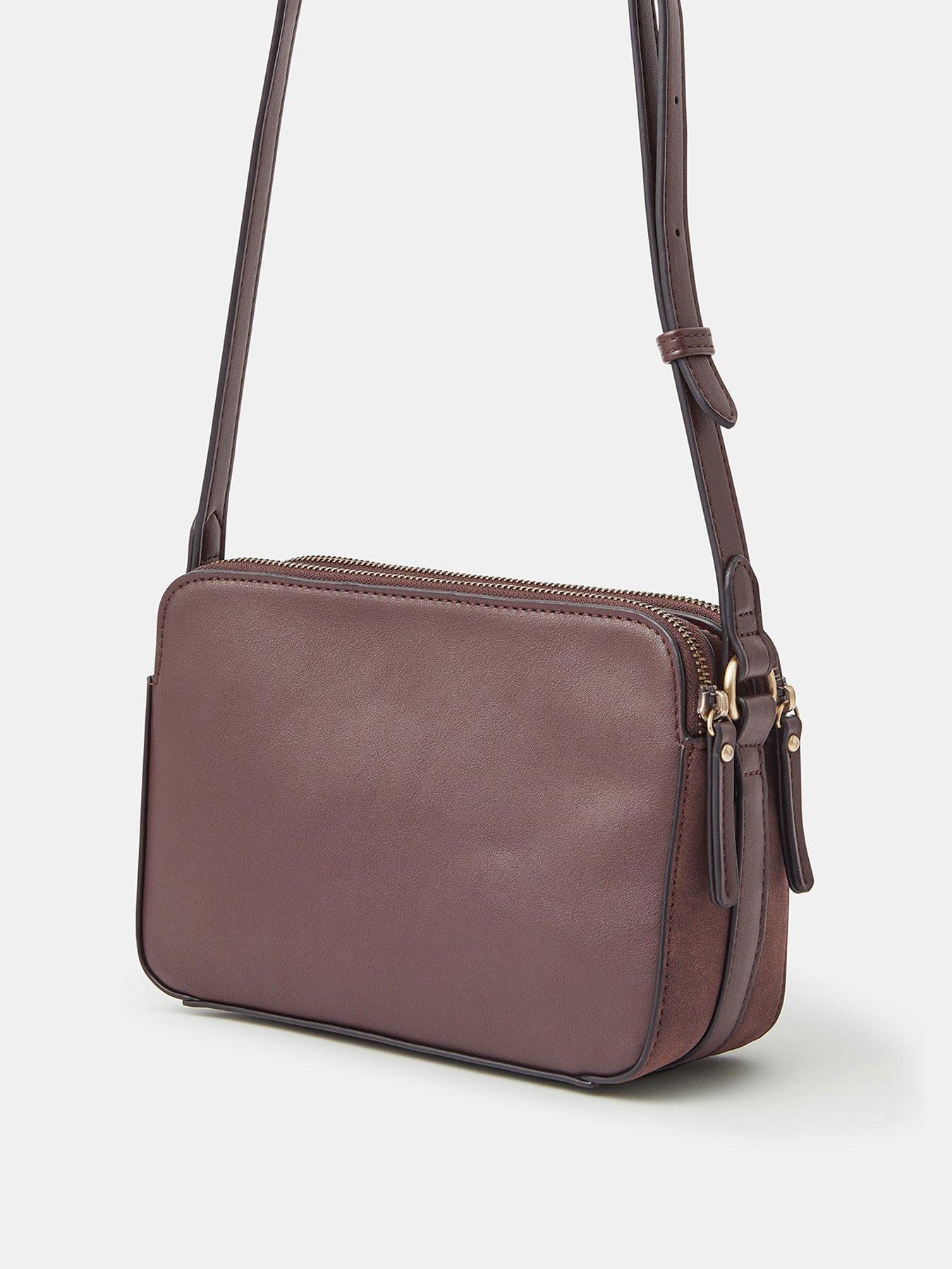 Image 3 of 5 of Accessorize Classic Double Zip Crossbody Bag - Brown
