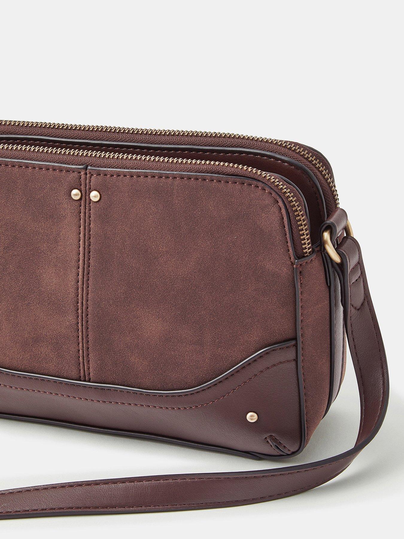 Image 4 of 5 of Accessorize Classic Double Zip Crossbody Bag - Brown