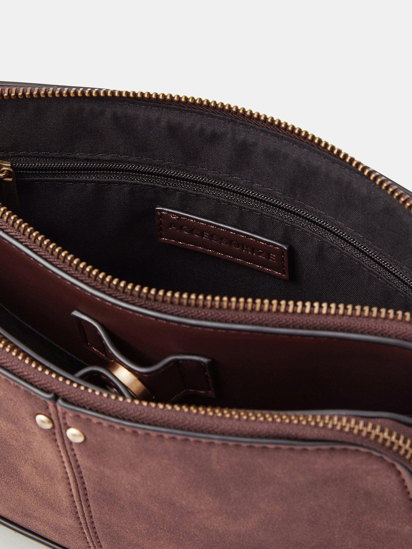 Image 5 of 5 of Accessorize Classic Double Zip Crossbody Bag - Brown