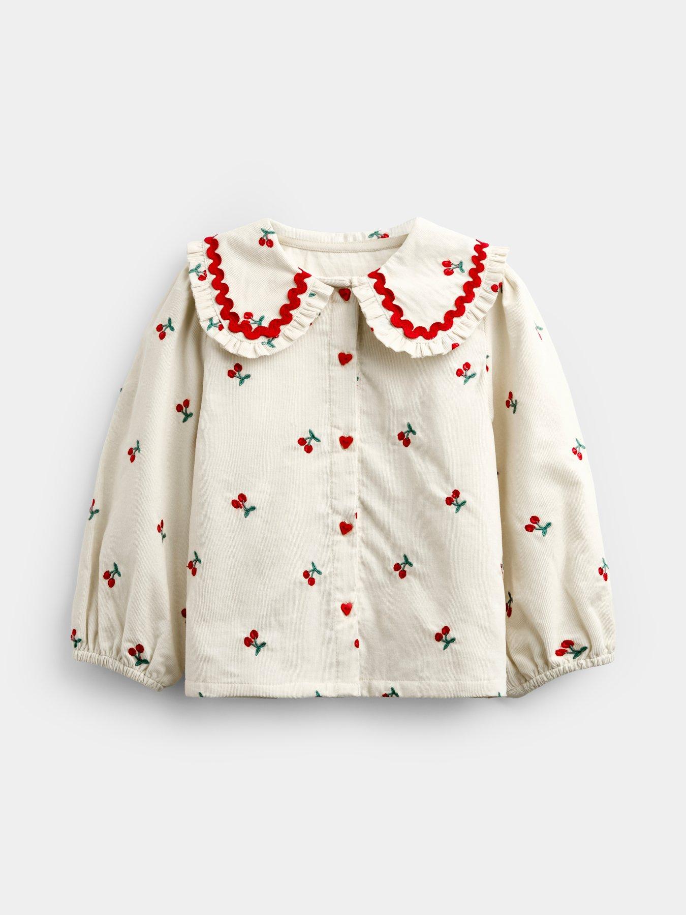 JoJo Maman Bebe Toddler Girls Cherry Printed Cord Blouse - Cream