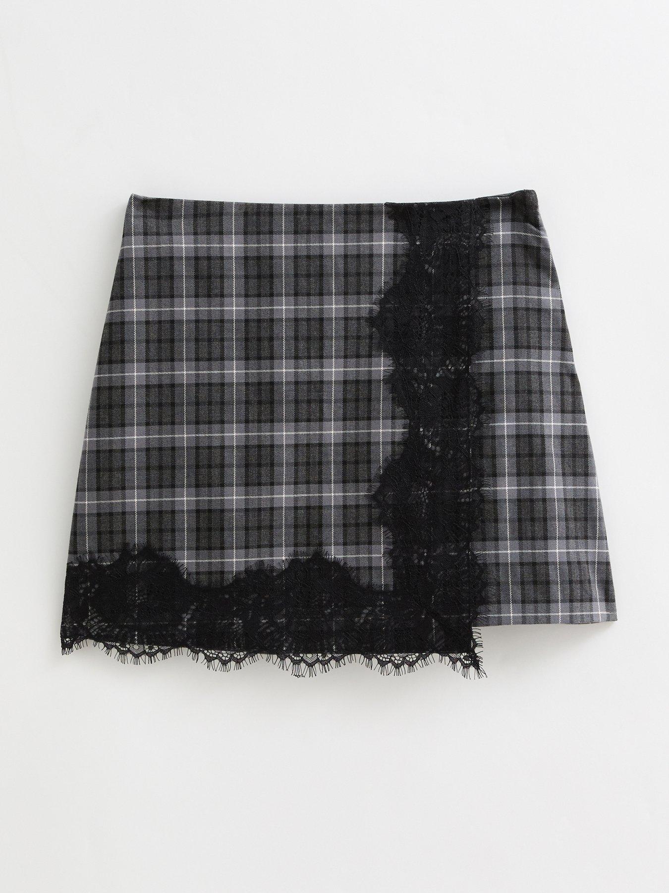 Image 6 of 6 of New Look Grey Woven Check Lace Mini Skirt
