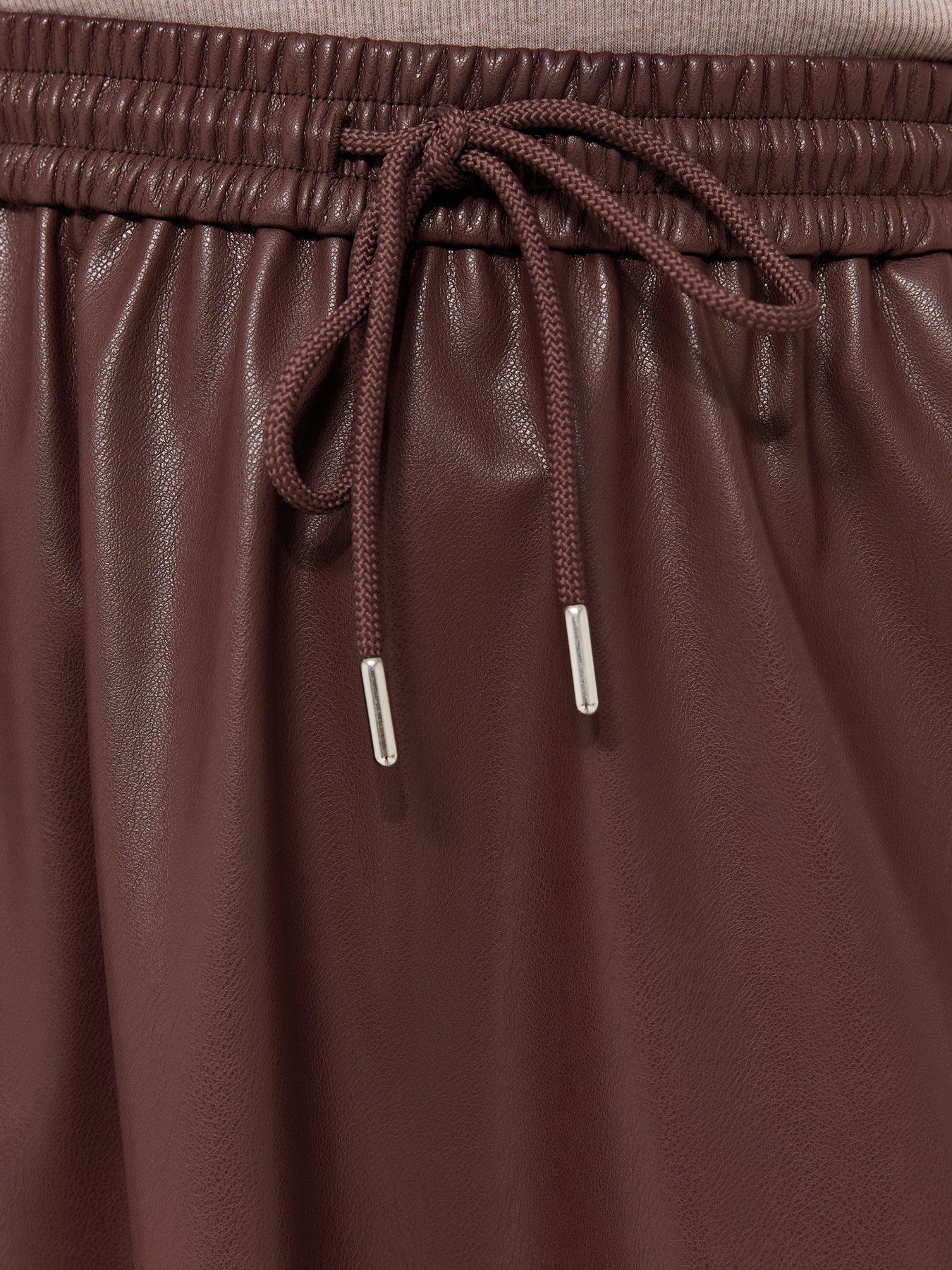 Image 5 of 5 of New Look Faux Leather Circle Midi Skirt - Dark Brown