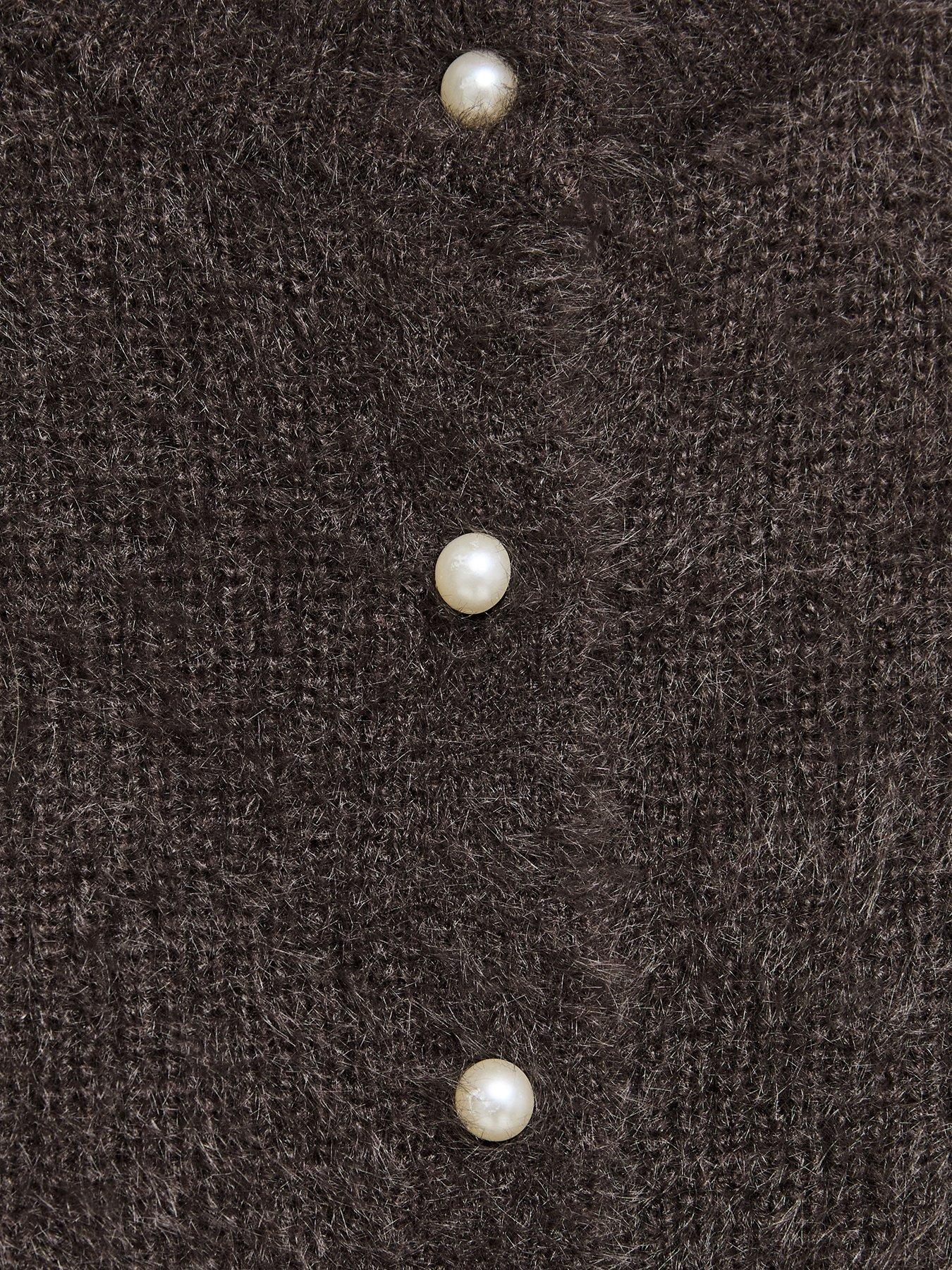 Image 5 of 5 of New Look Womens Fluffy Ribbed Cap Sleeve Cardigan - Brown