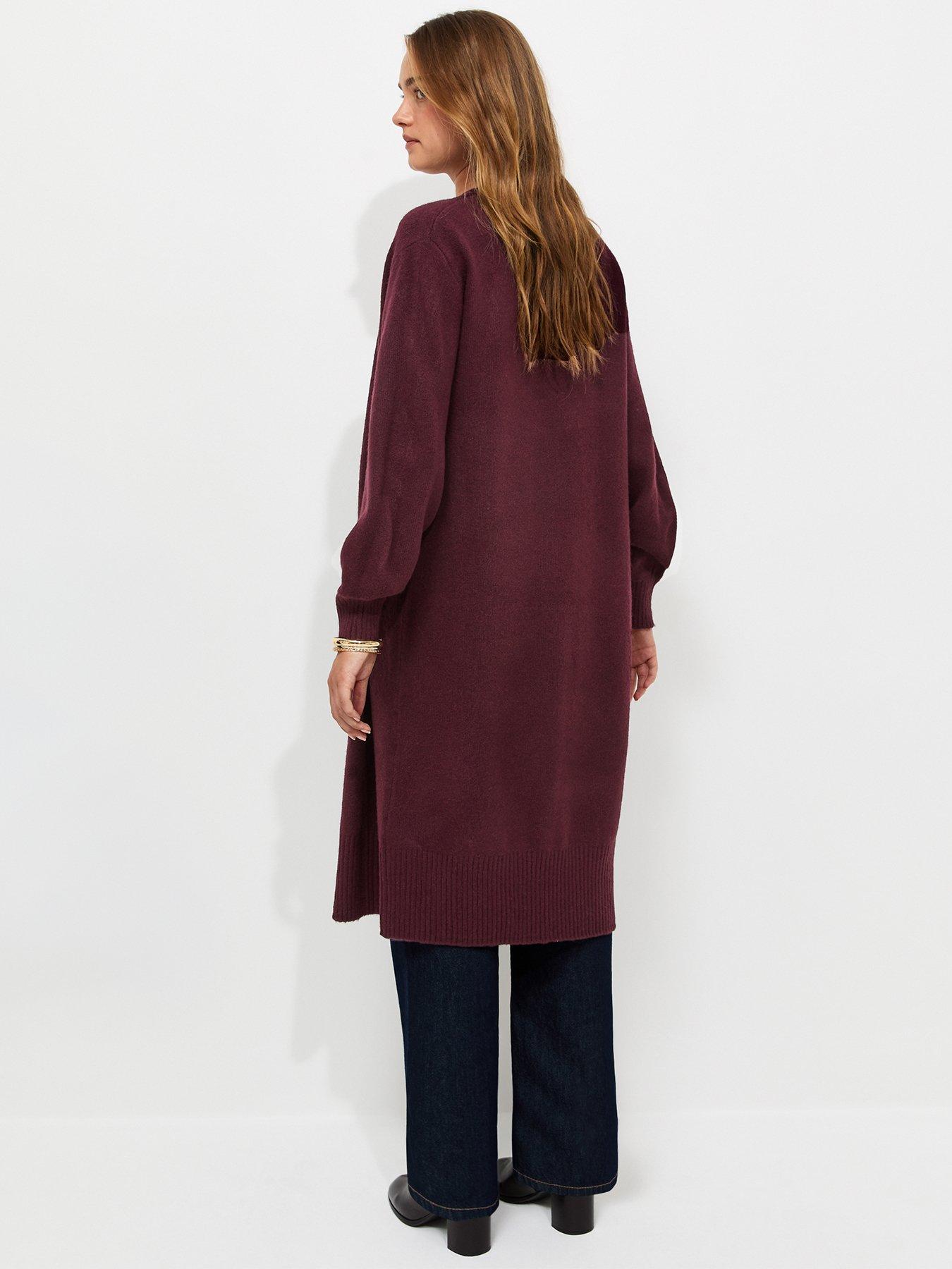 Image 2 of 5 of New Look Womens Midweight Open Front Pocket Midi Cardigan - Dark Red