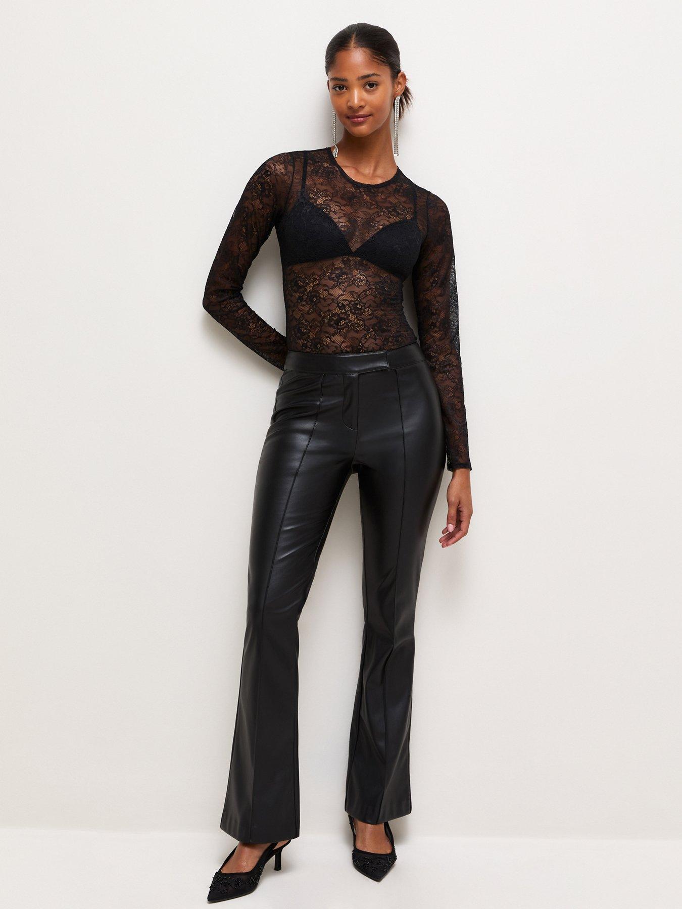 New Look Women's Faux Leather Kick Flare Trousers - Black