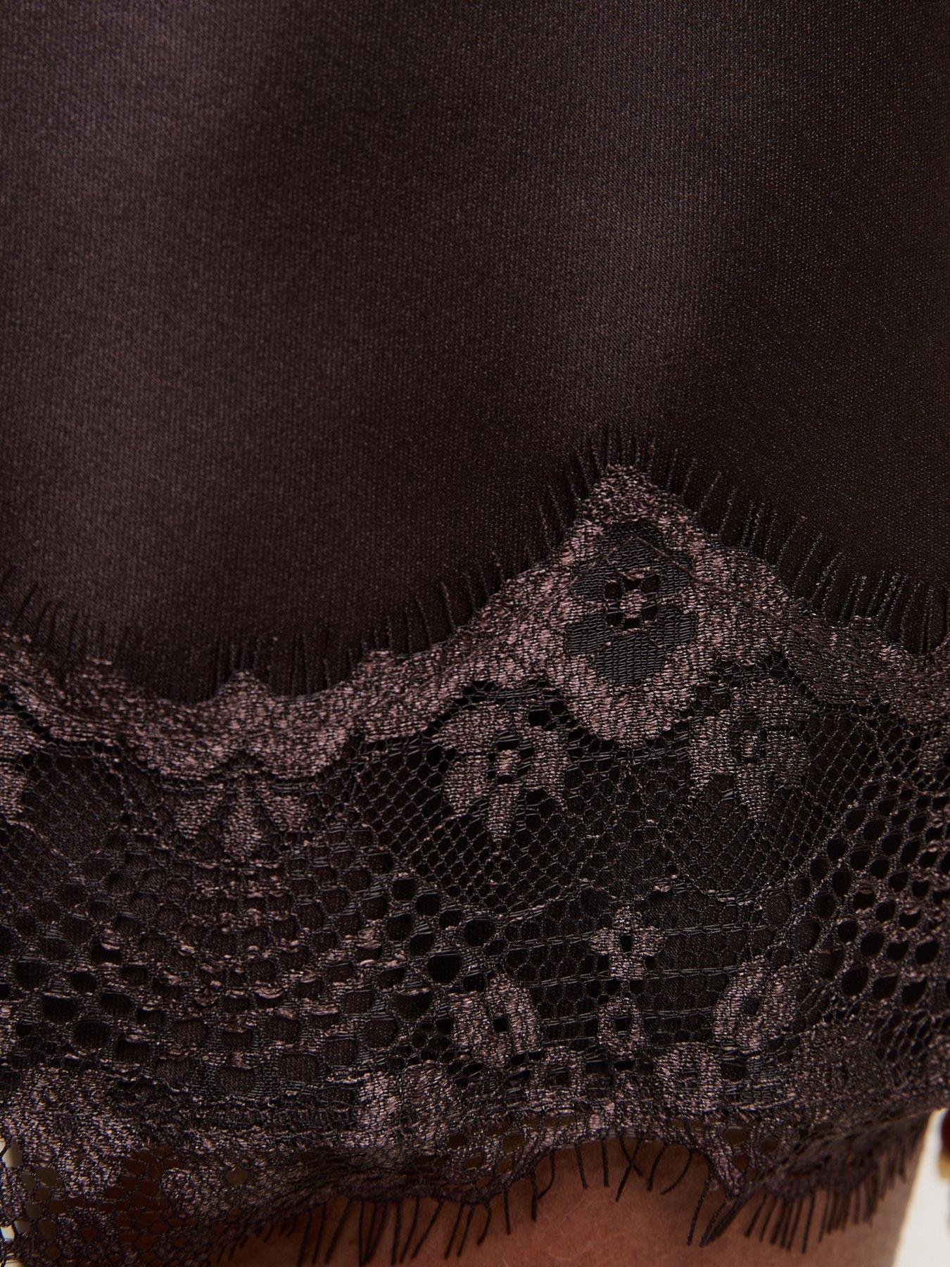 Image 5 of 6 of New Look Womens Satin Lace Hem Mini Skirt - Brown