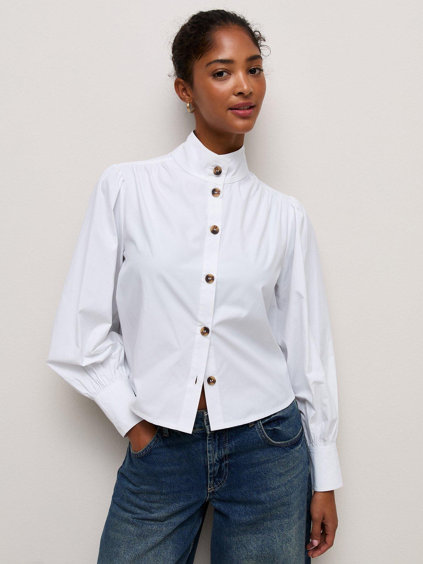 Image 1 of 6 of New Look White Funnel Neck Short Shirt