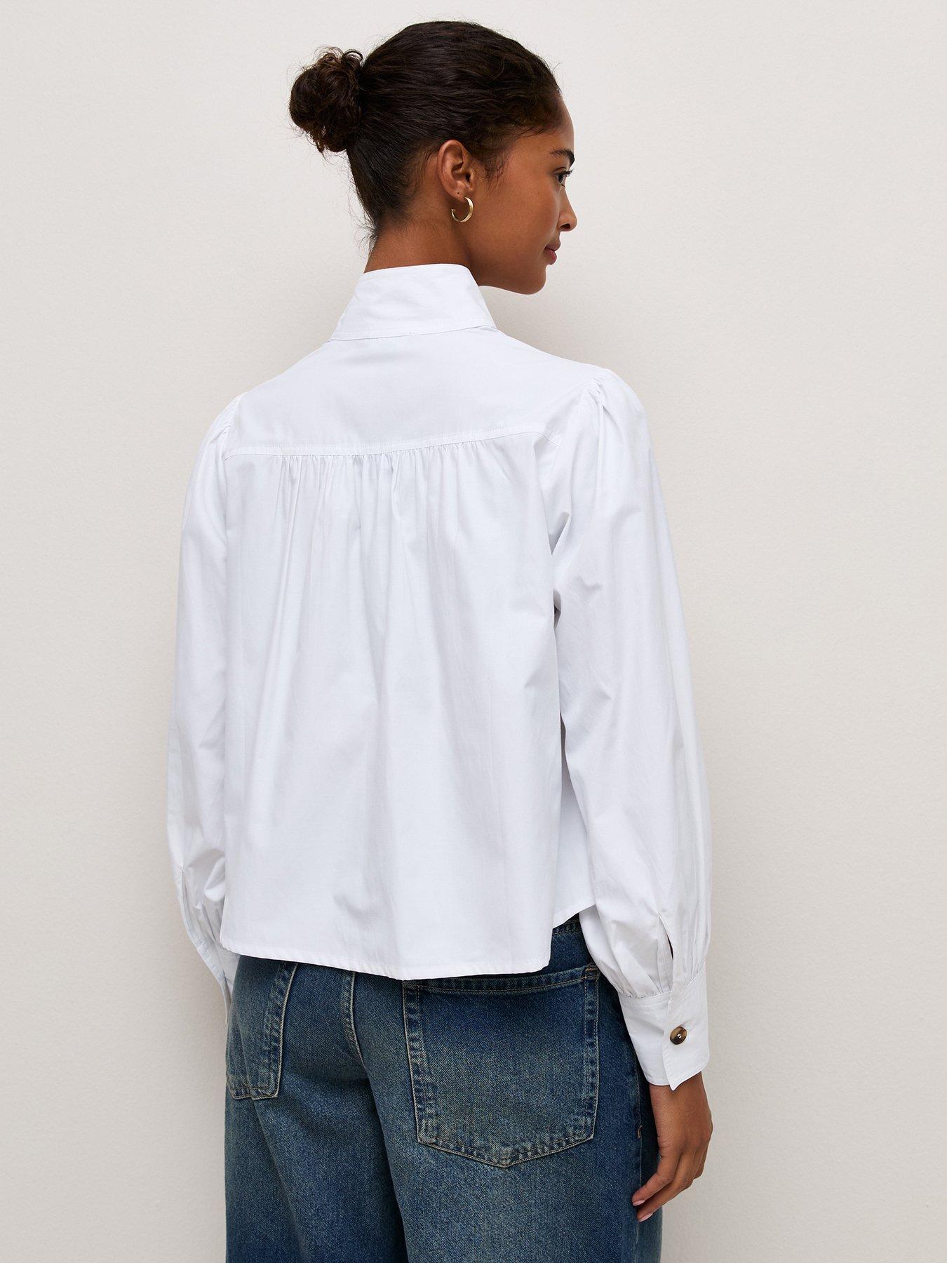Image 2 of 6 of New Look White Funnel Neck Short Shirt