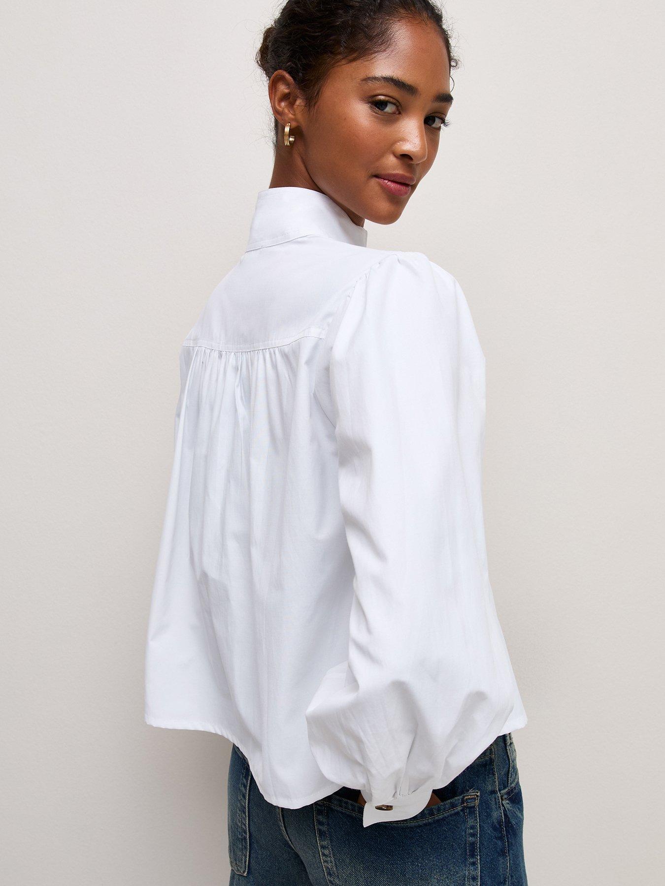 Image 4 of 6 of New Look White Funnel Neck Short Shirt