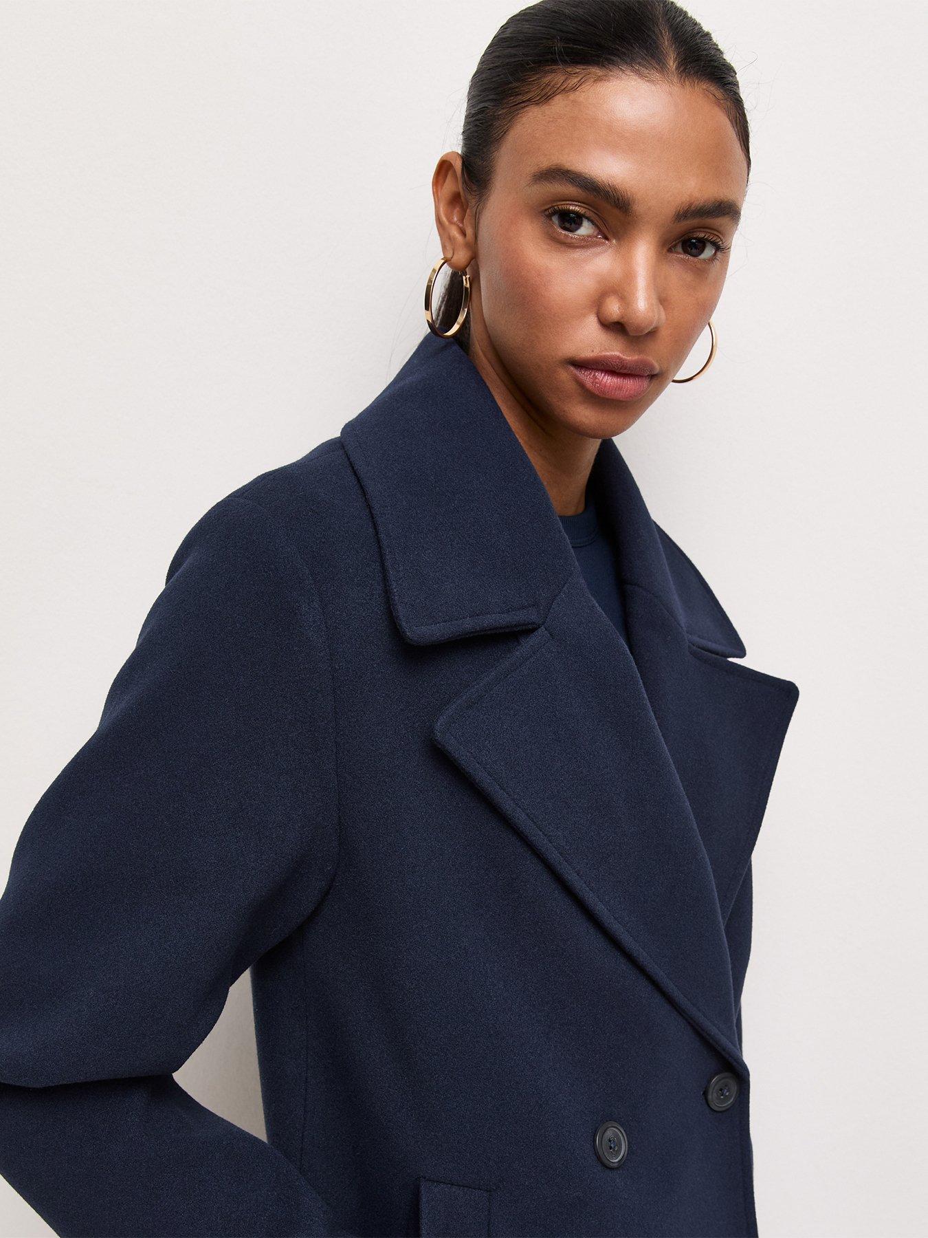 Image 4 of 6 of New Look Womens Double-Breasted Longline Button Front Coat - Navy
