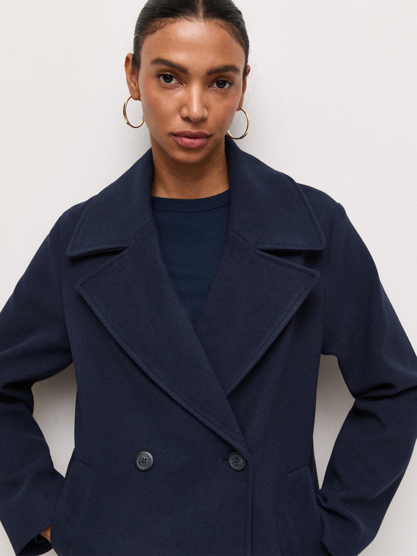 Image 5 of 6 of New Look Womens Double-Breasted Longline Button Front Coat - Navy
