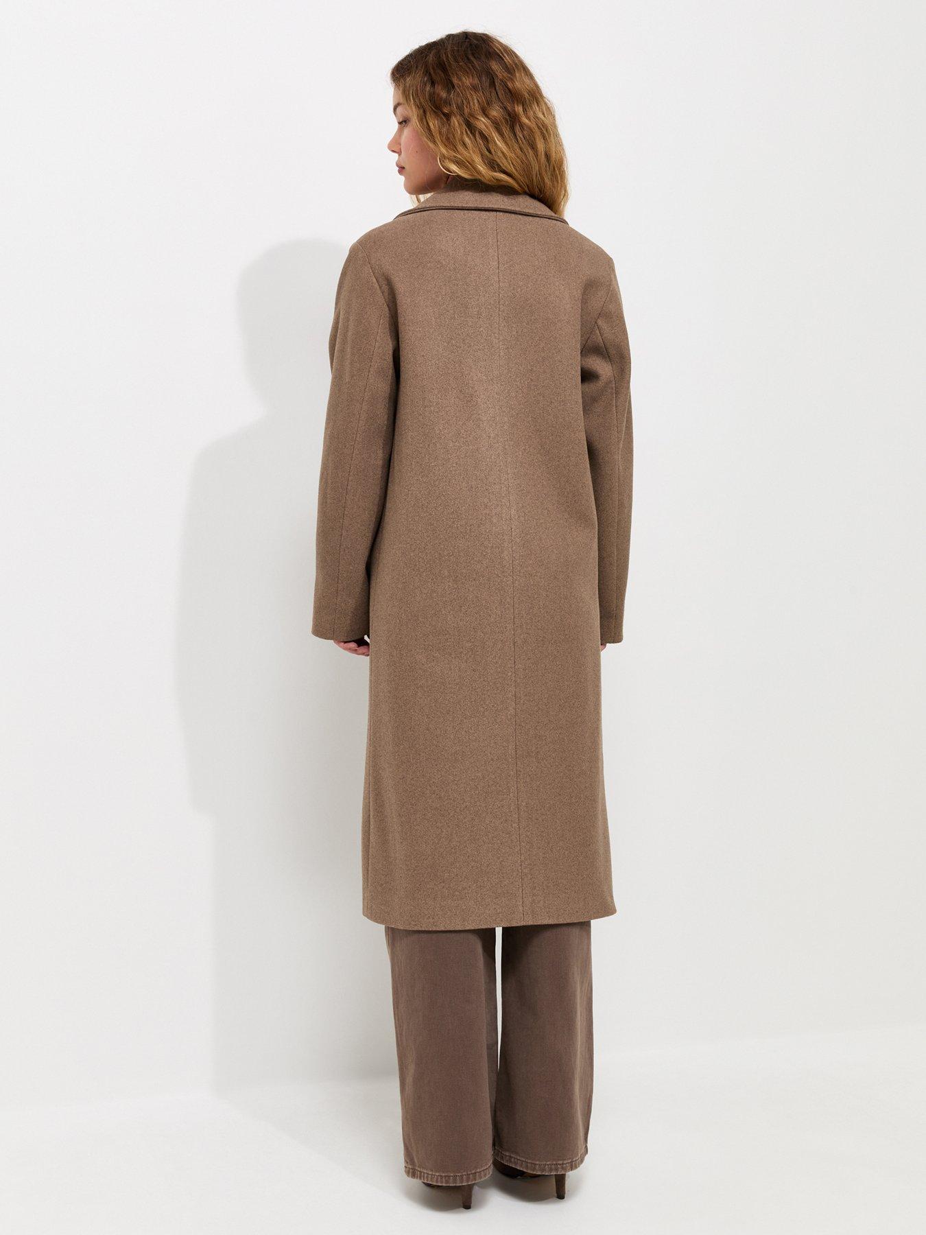 Image 2 of 5 of New Look Womens Double-Breasted Longline Coat - Brown