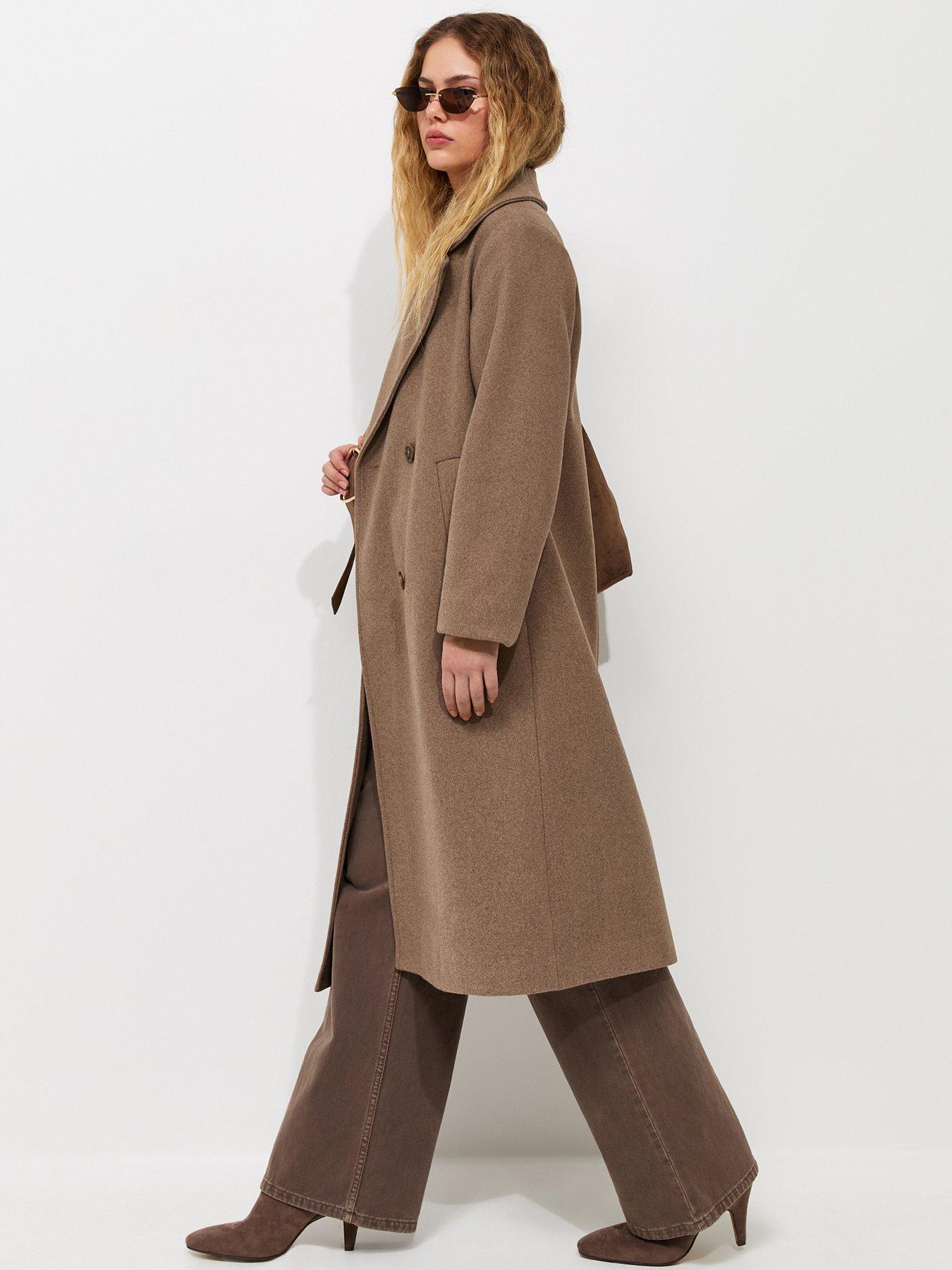 Image 3 of 5 of New Look Womens Double-Breasted Longline Coat - Brown