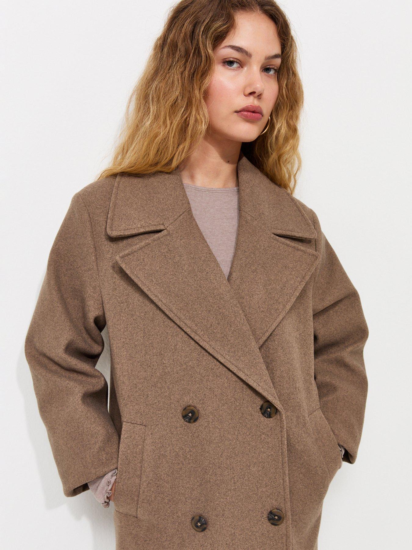 Image 4 of 5 of New Look Womens Double-Breasted Longline Coat - Brown