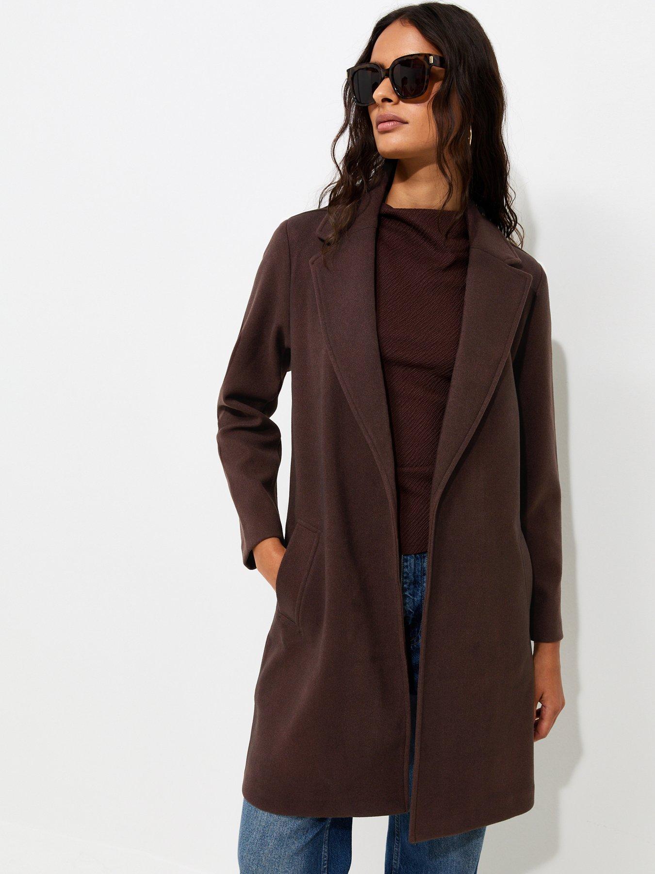 New Look Open Front Longline Formal Coat - Brown
