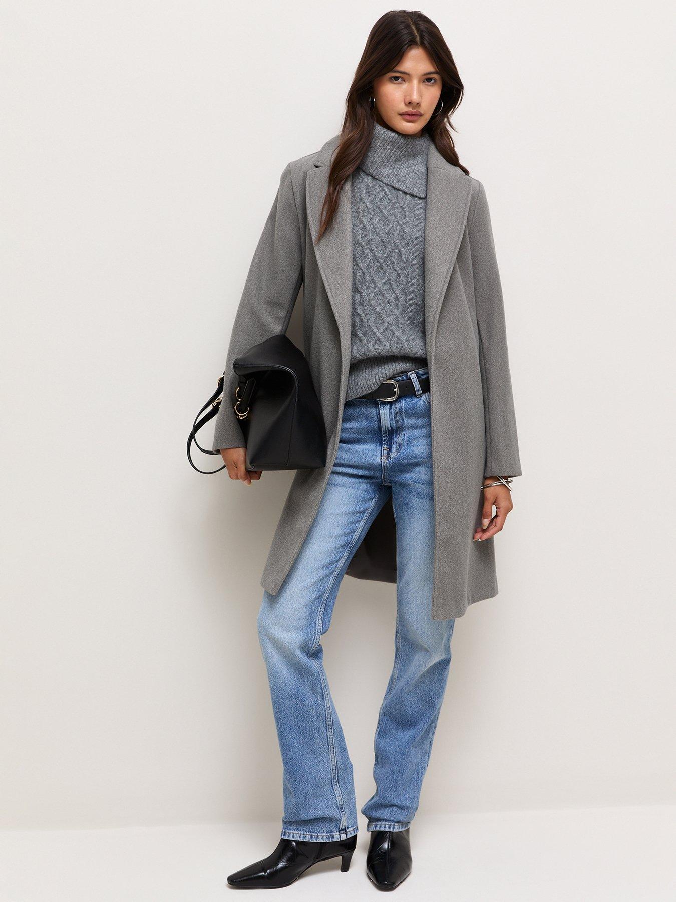 Image 1 of 5 of New Look Womens Open Front Longline Tailored Coat - Grey