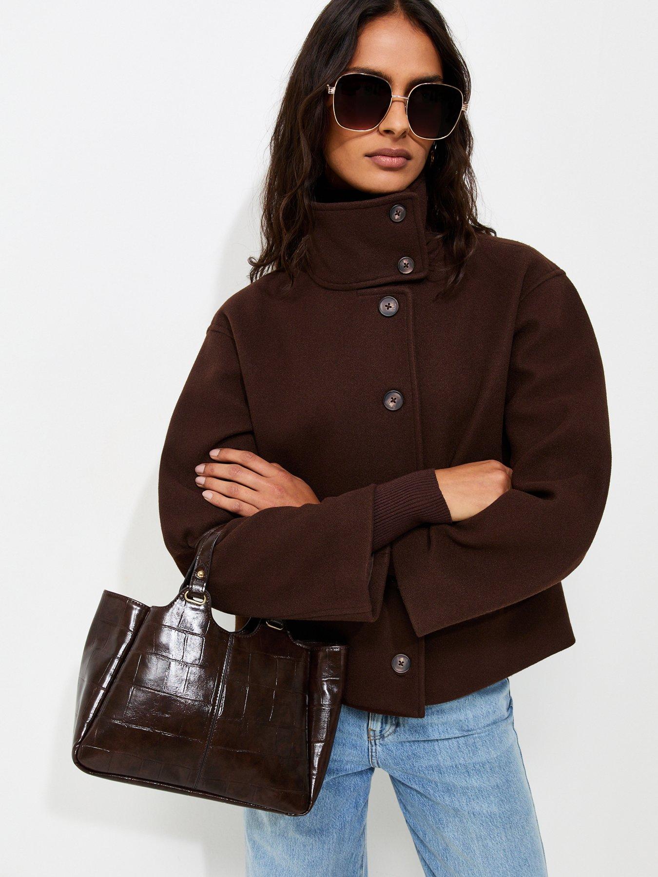 New Look Woven Funnel Neck Jacket - Brown