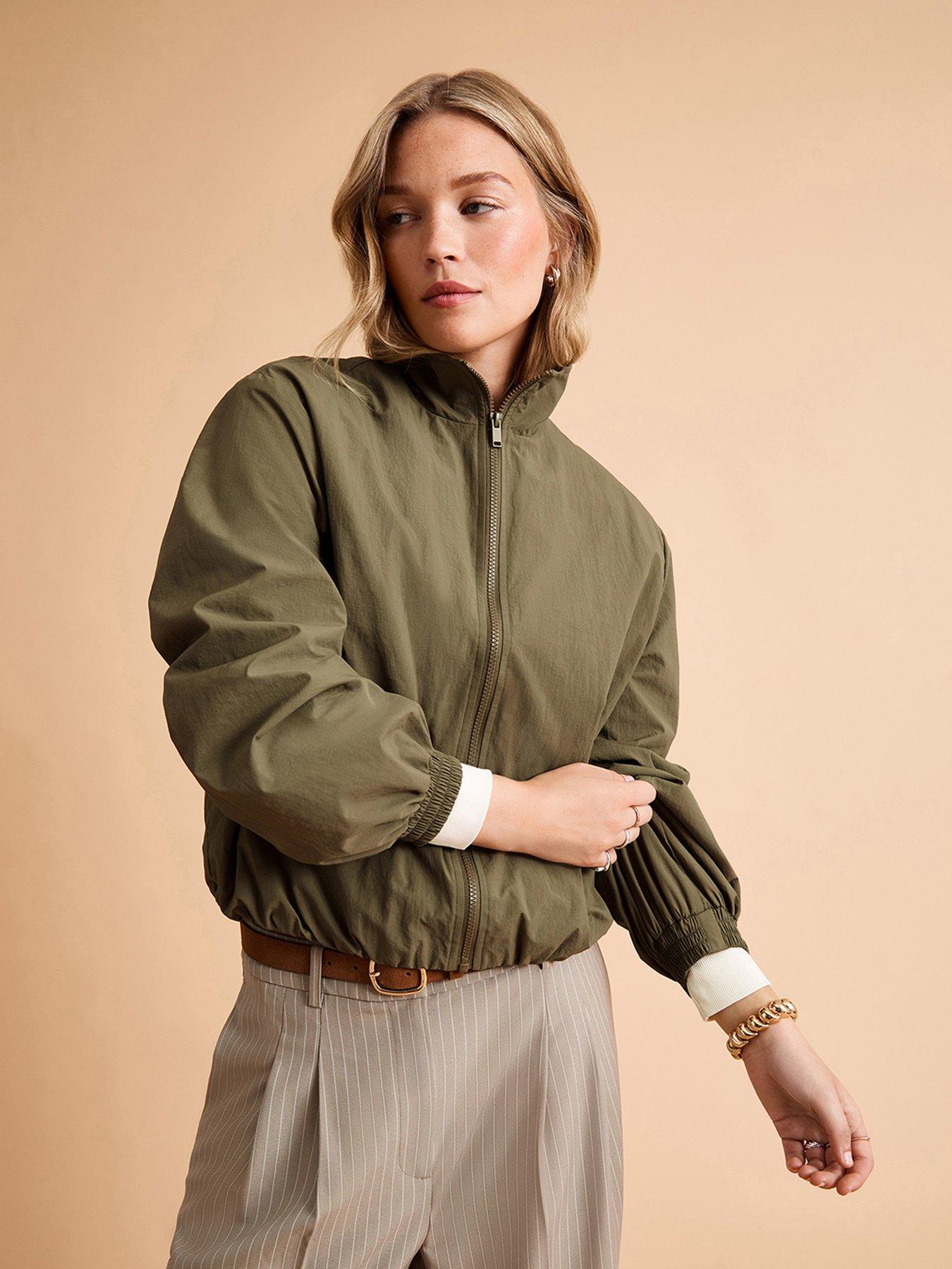 New Look Zip Through Funnel Neck Windbreaker Jacket - Green