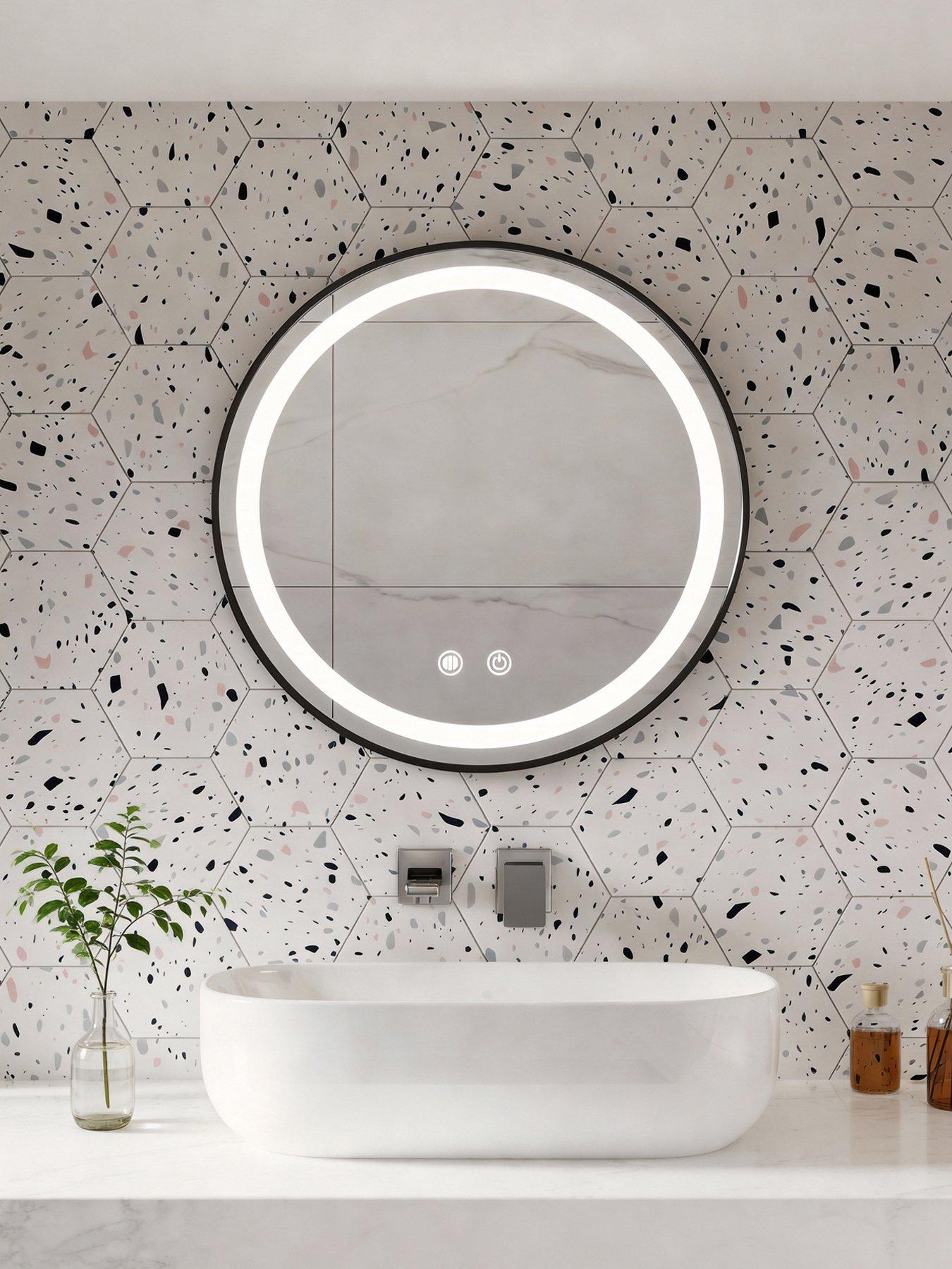 Living And Home Black Wall Mounted Round Adjustable Led Bathroom Mirror Dia 50Cm in One Colour
