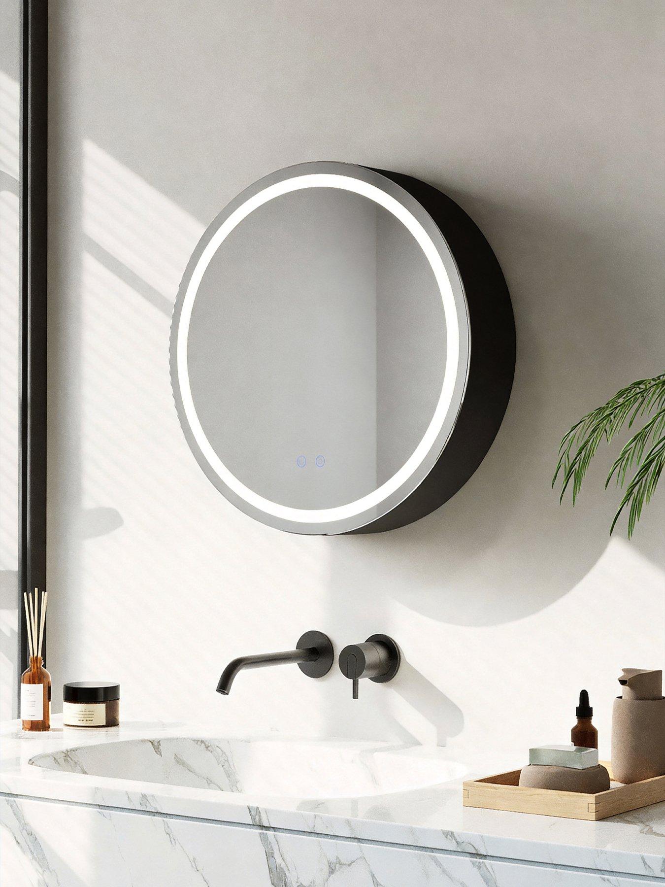 Living And Home Wall-Mounted Round Bathroom Anti-Fog Mirror Cabinet With Led Lights in One Colour