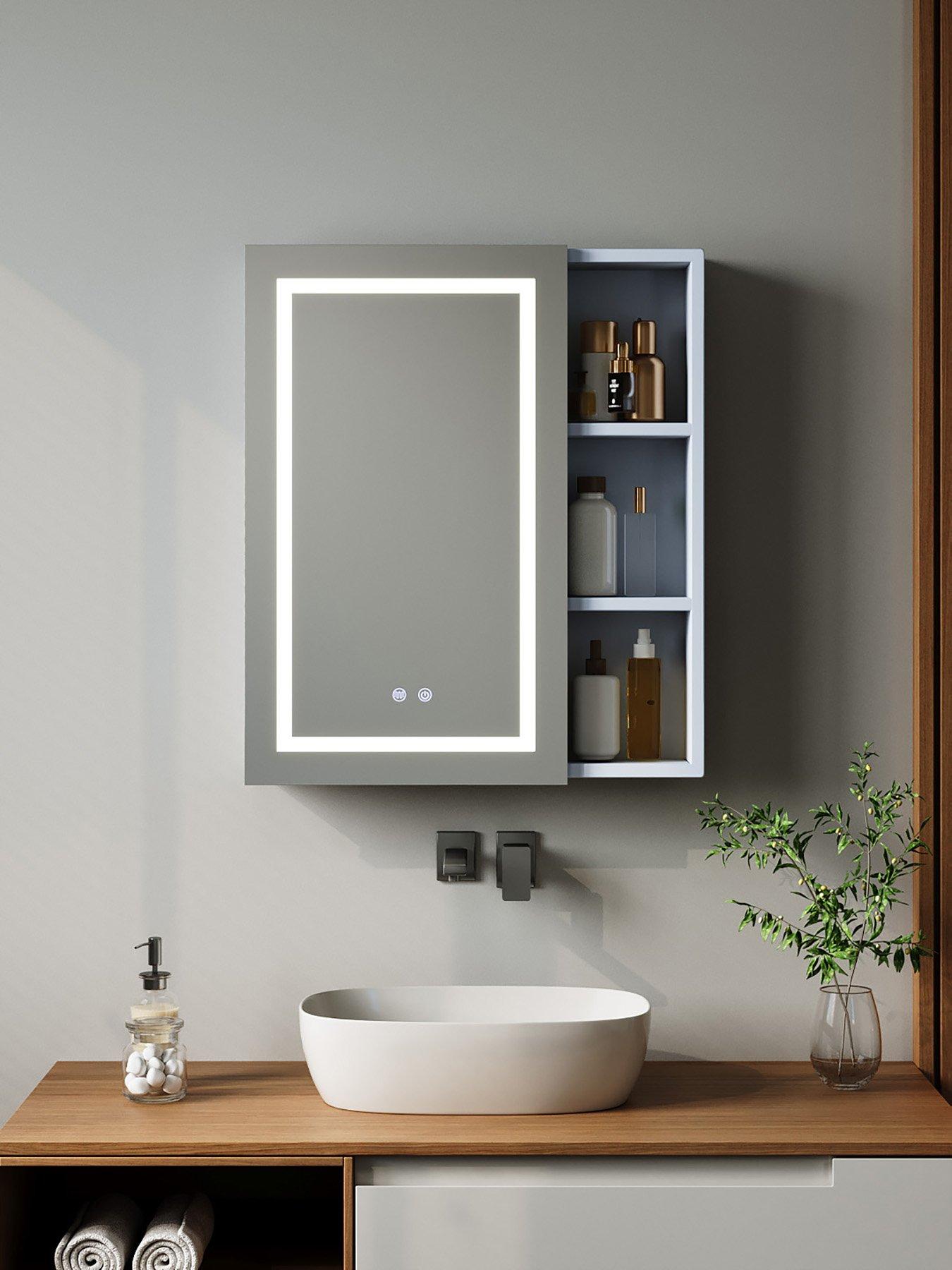 Living And Home Wall-Mounted Bathroom Anti-Fog Mirror Cabinet With Led Lights in One Colour