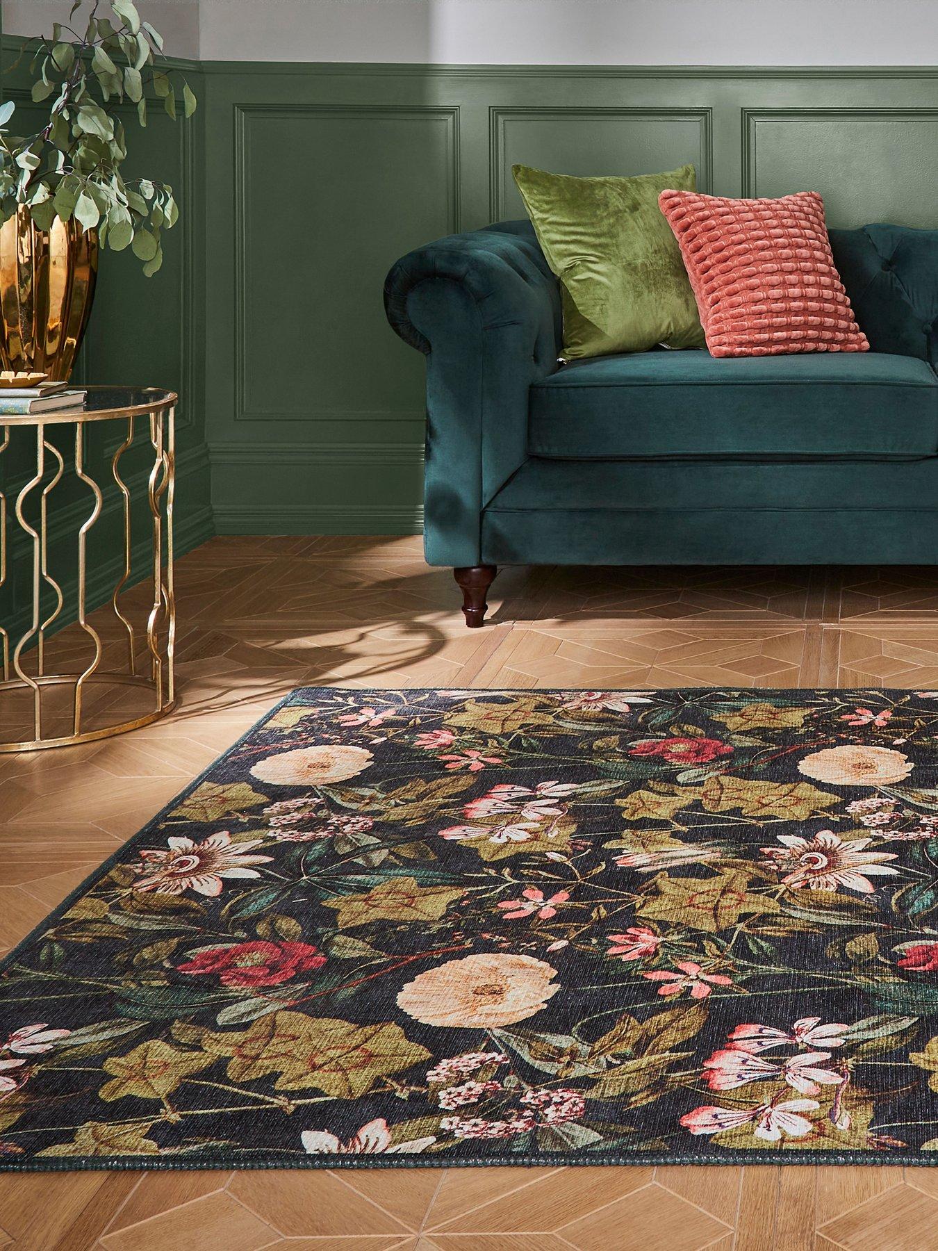 Image 1 of 6 of Clarke & Clarke Passiflora Noir Washable Rug