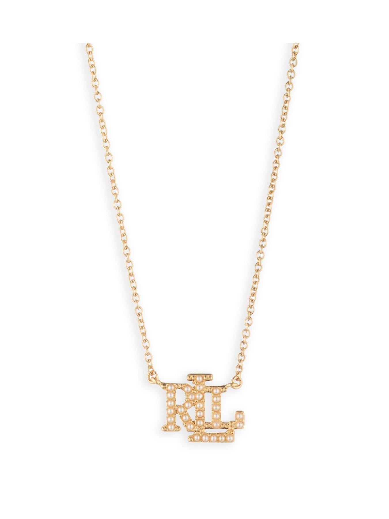 Lauren by Ralph Lauren Lauren Ralph Lauren Gold & Faux Pearl Logo Pendant Necklace