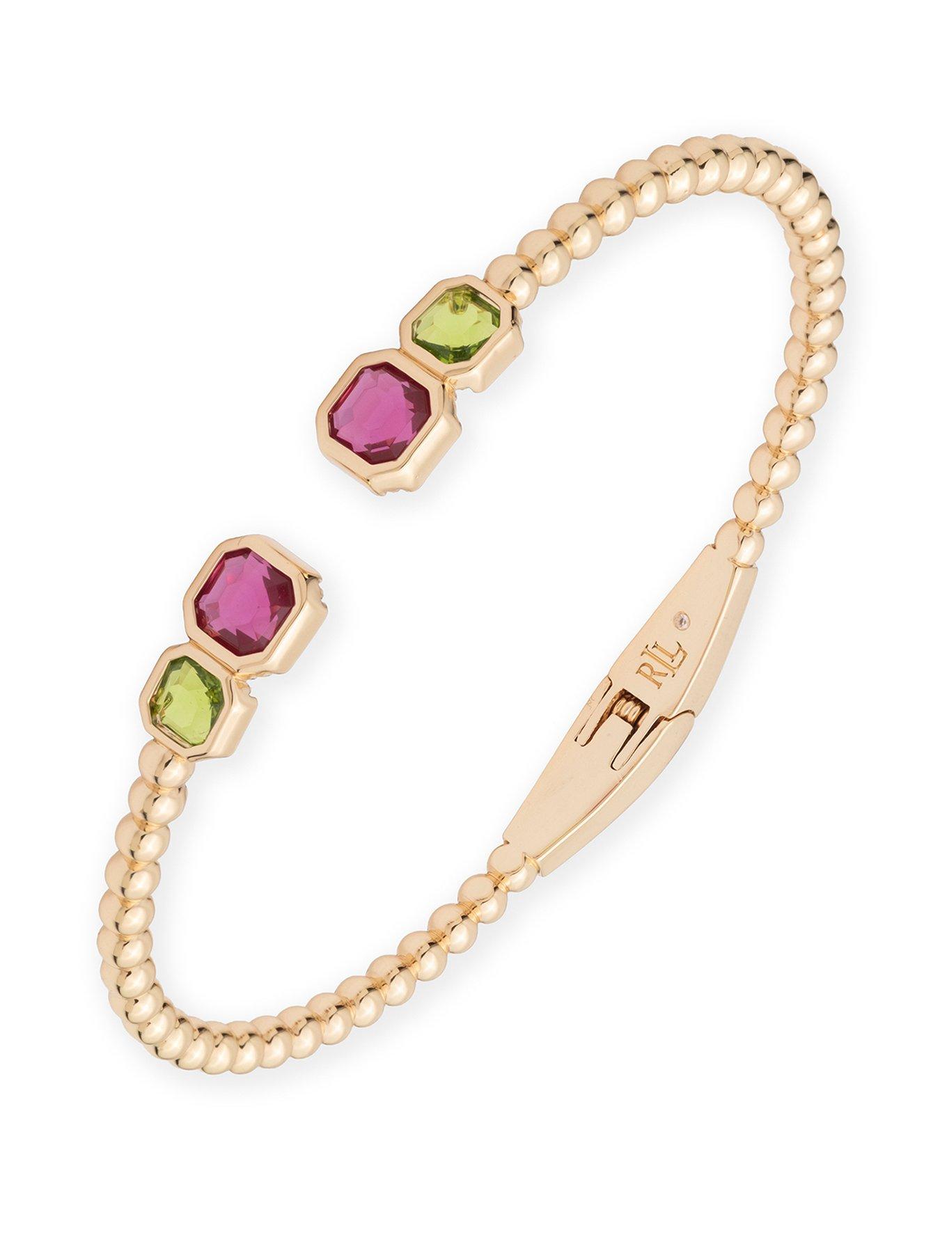 Image 1 of 4 of Lauren by Ralph Lauren Lauren Ralph Lauren Gold Tone & Multi Open Cuff Bangle