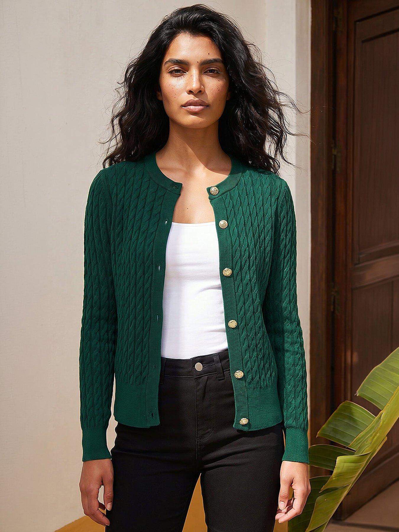 Roman Cable Knit Cardigan - Forest