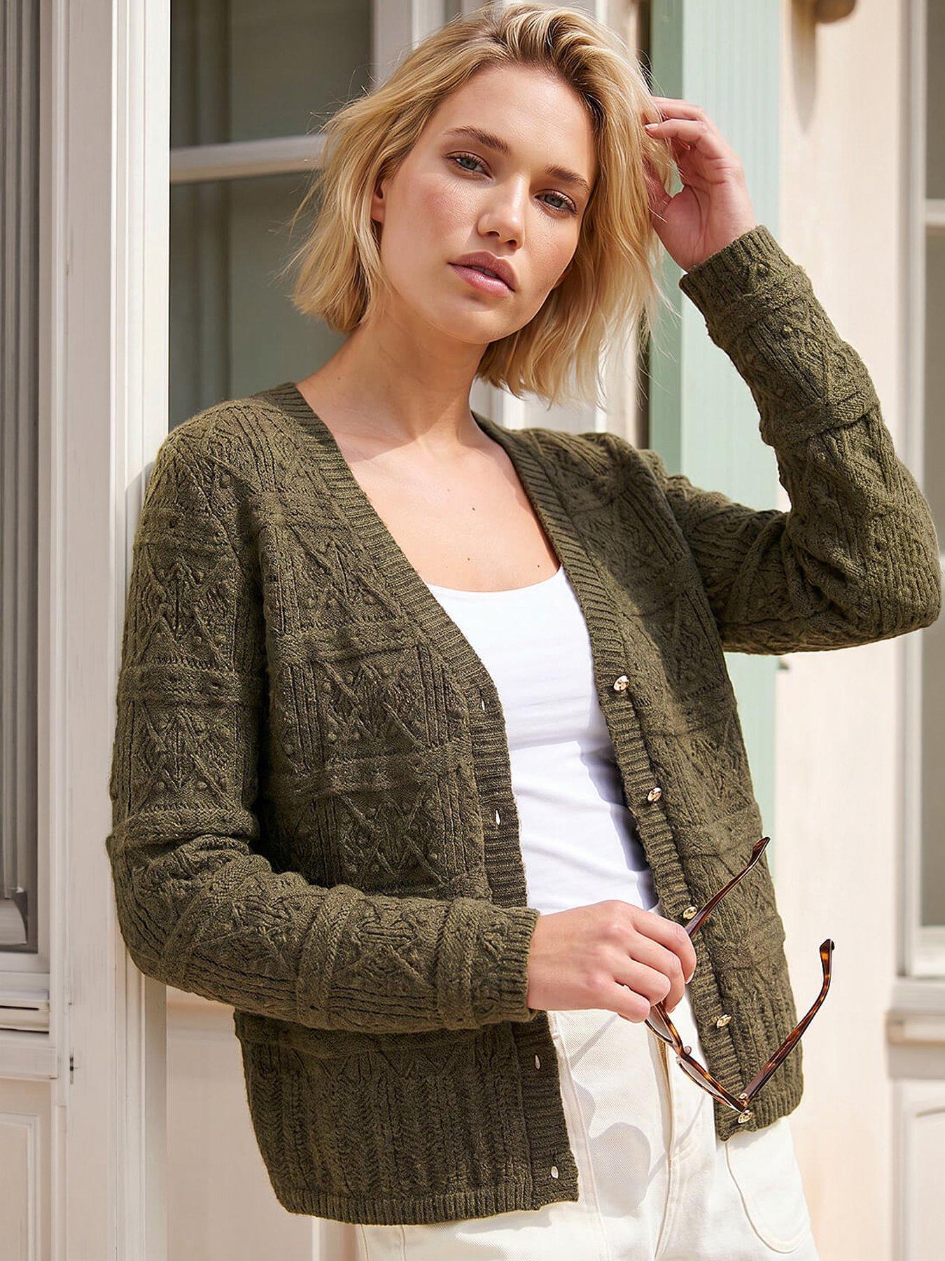 Image 1 of 4 of Roman Pointelle Cardigan - Khaki