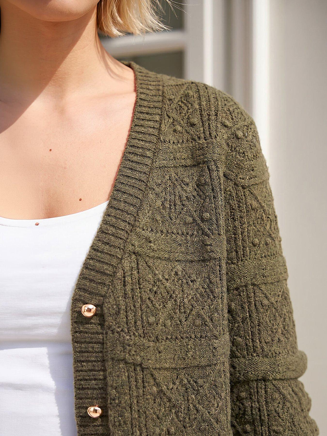 Image 2 of 4 of Roman Pointelle Cardigan - Khaki
