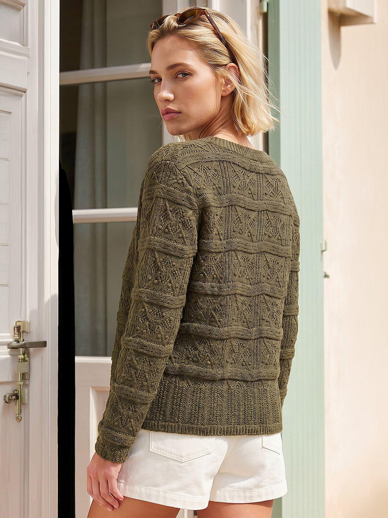Image 3 of 4 of Roman Pointelle Cardigan - Khaki