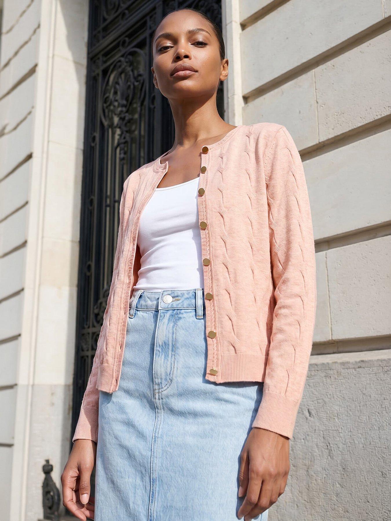 Image 1 of 4 of Roman Textured Cable Cardigan - Light Pink