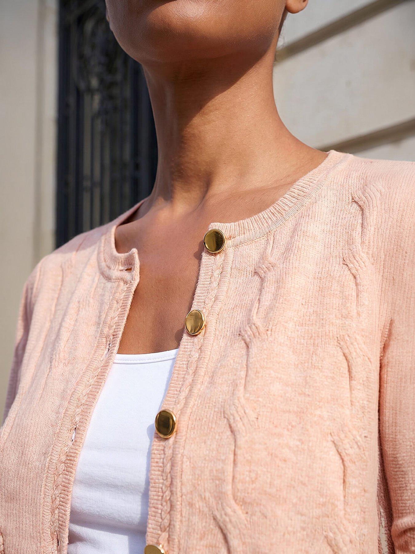 Image 2 of 4 of Roman Textured Cable Cardigan - Light Pink