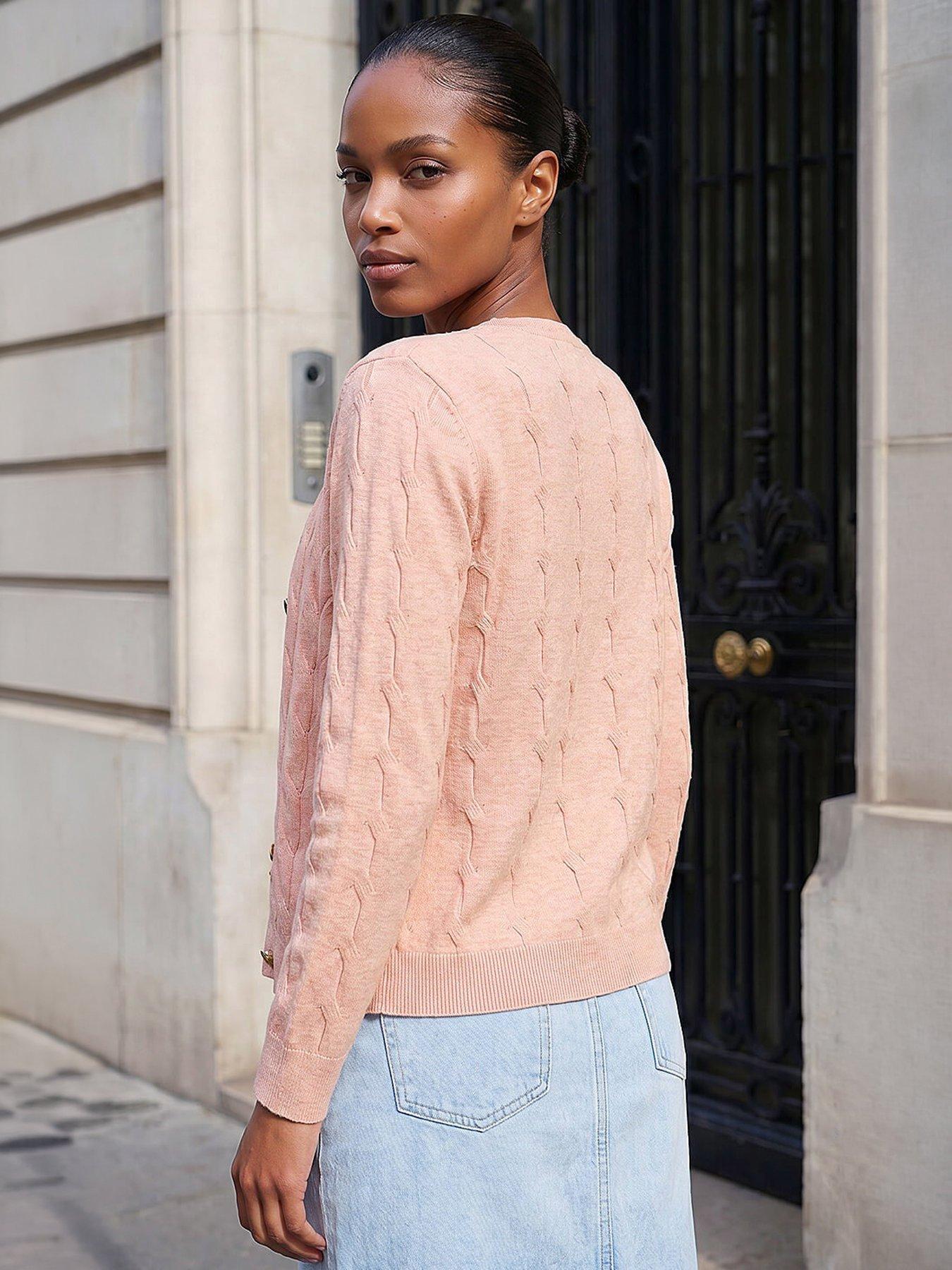 Image 3 of 4 of Roman Textured Cable Cardigan - Light Pink