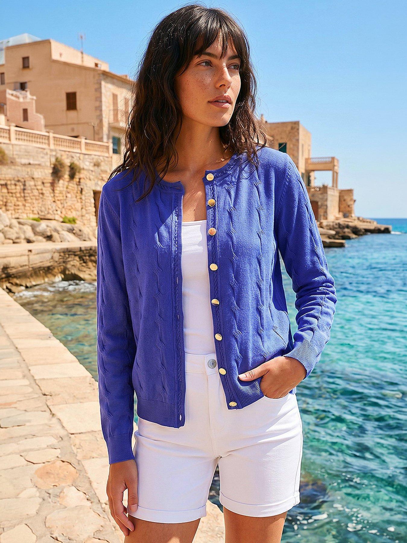 Roman Textured Cable Knit Cardigan - Royal Blue