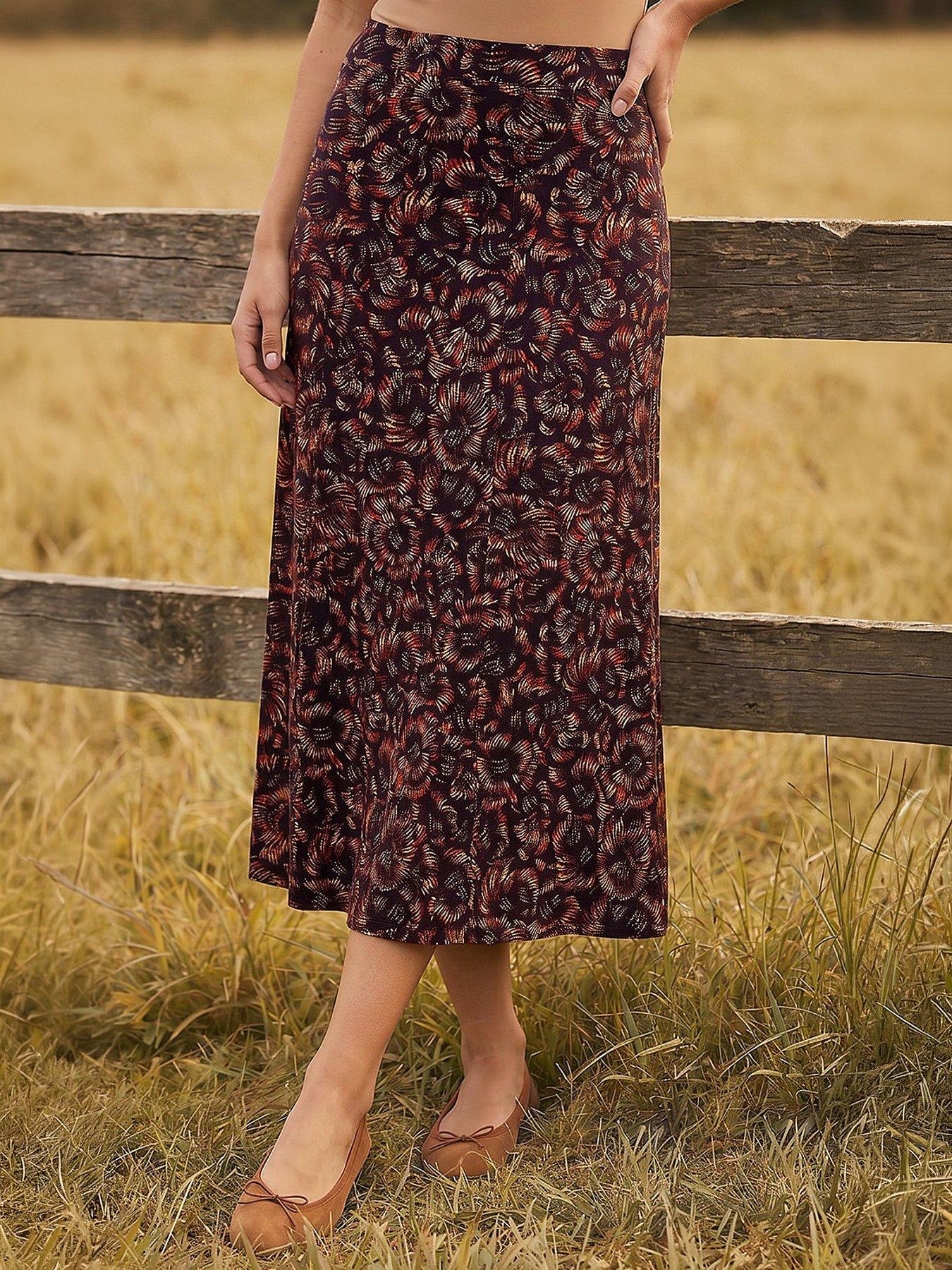Image 1 of 4 of Roman Speckle Print Panel A-Line Skirt - Brown