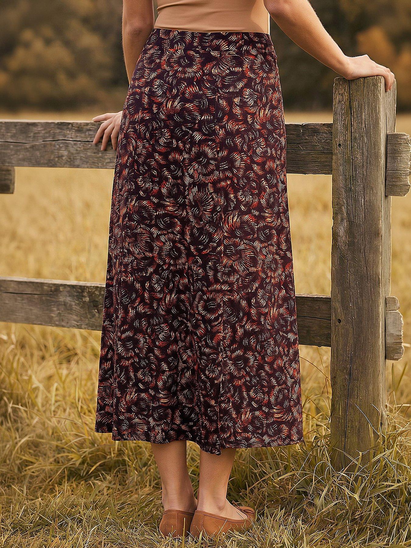 Image 3 of 4 of Roman Speckle Print Panel A-Line Skirt - Brown